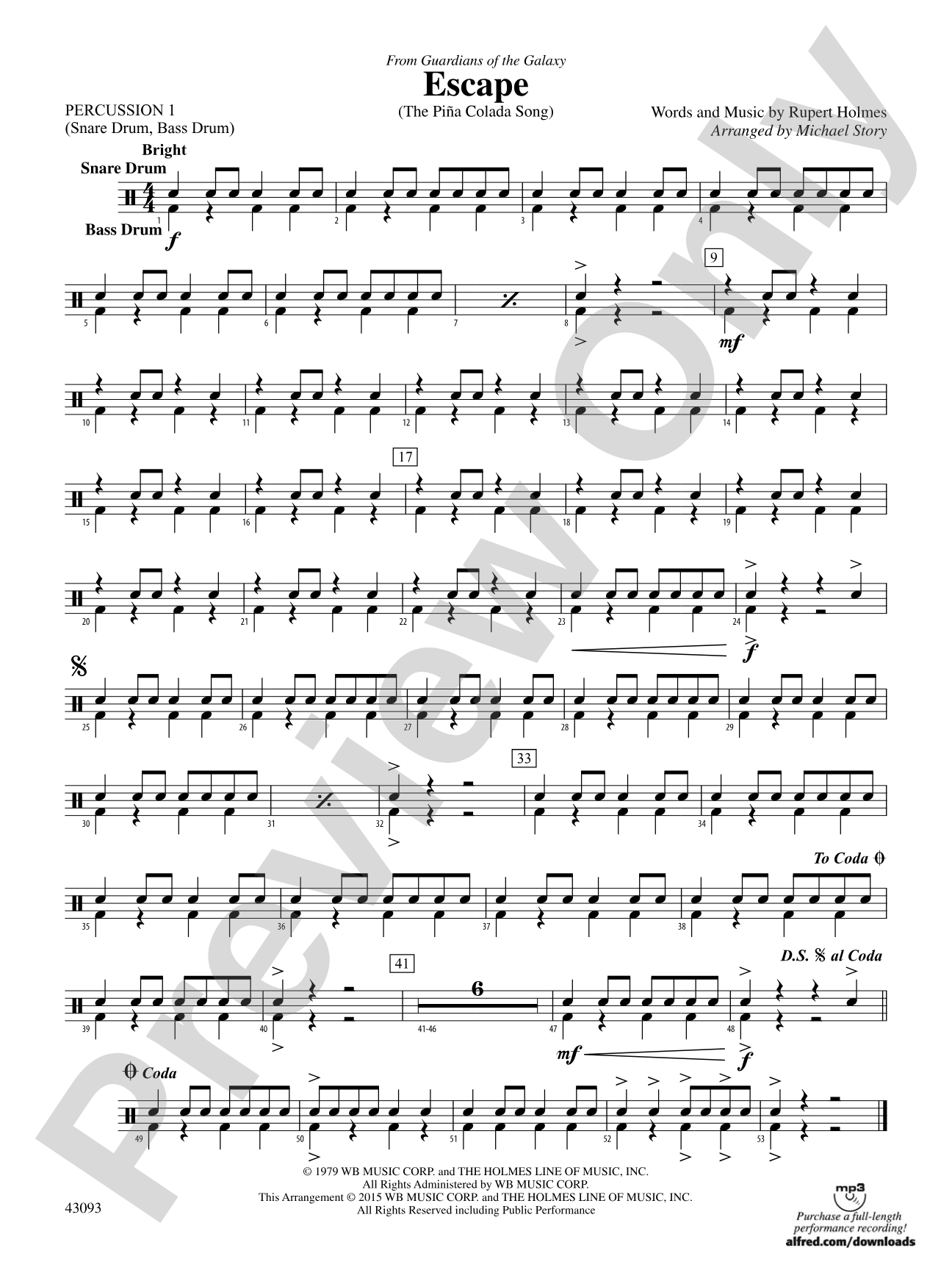 Escape (from Guardians of the Galaxy): 1st Percussion