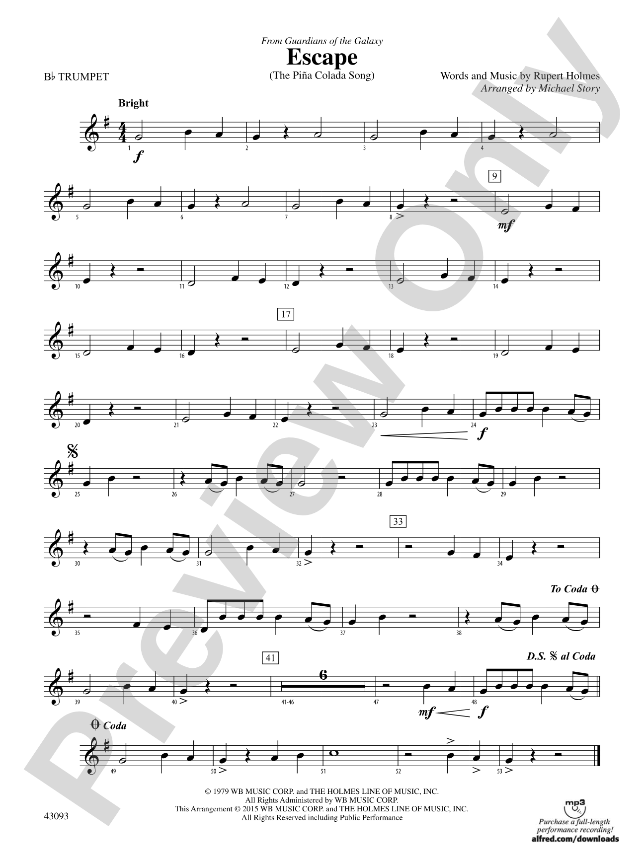 Escape (from Guardians of the Galaxy): 1st B-flat Trumpet