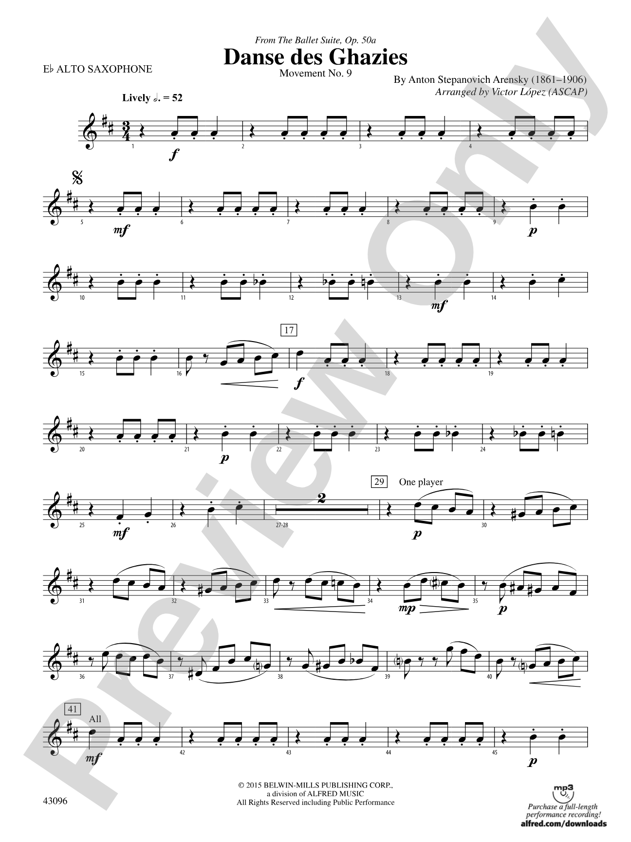 Danse des Ghazies (from The Ballet Suite, Op. 50a): E-flat Alto Saxophone