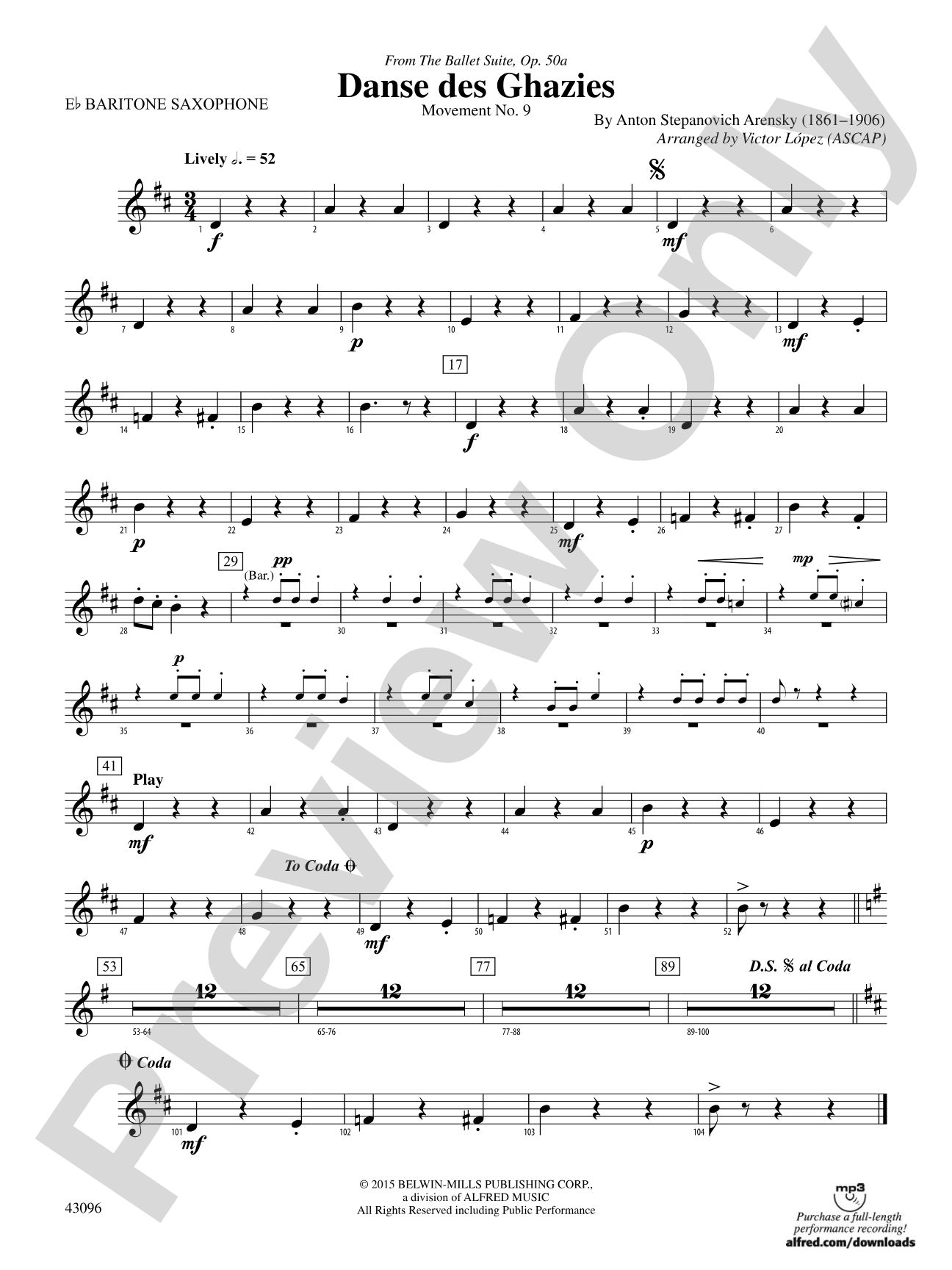 Danse des Ghazies (from The Ballet Suite, Op. 50a): E-flat Baritone Saxophone