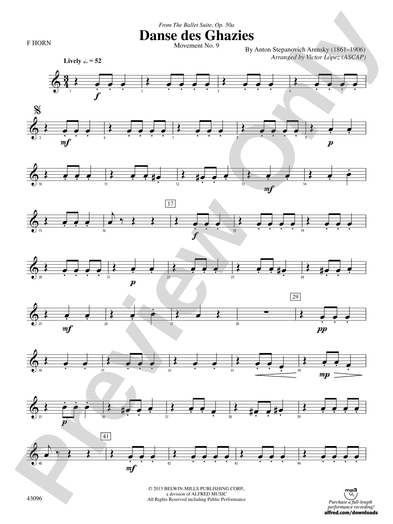 Danse des Ghazies (from The Ballet Suite, Op. 50a): 1st F Horn
