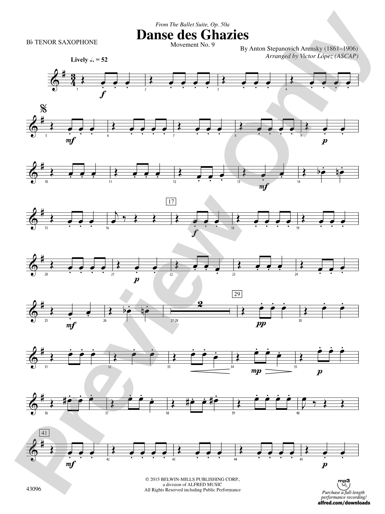 Danse des Ghazies (from The Ballet Suite, Op. 50a): B-flat Tenor Saxophone