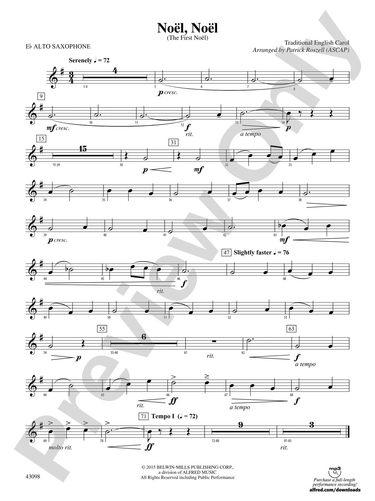 Noël, Noël: E-flat Alto Saxophone