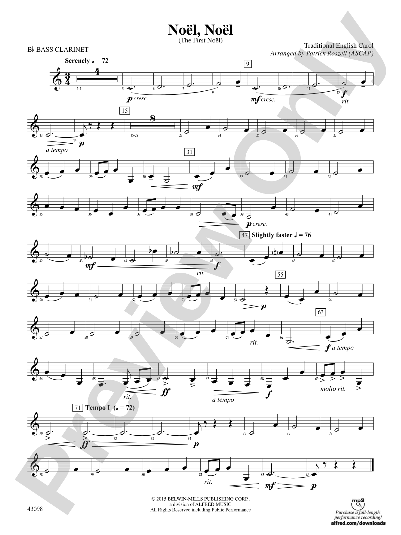 Noël, Noël: B-flat Bass Clarinet