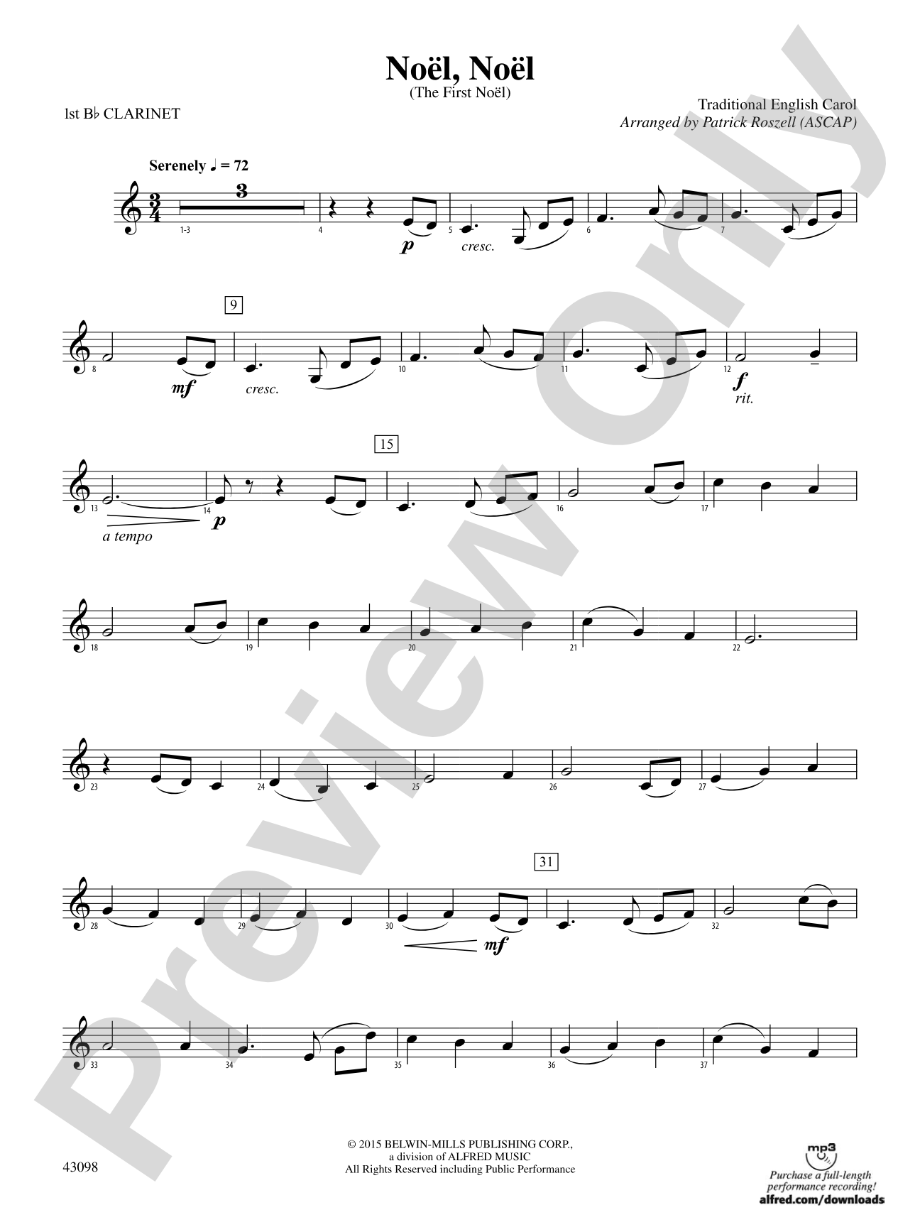 Noël, Noël: 1st B-flat Clarinet