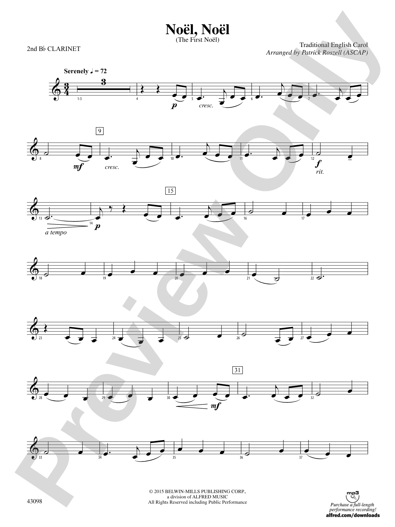 Noël, Noël: 2nd B-flat Clarinet