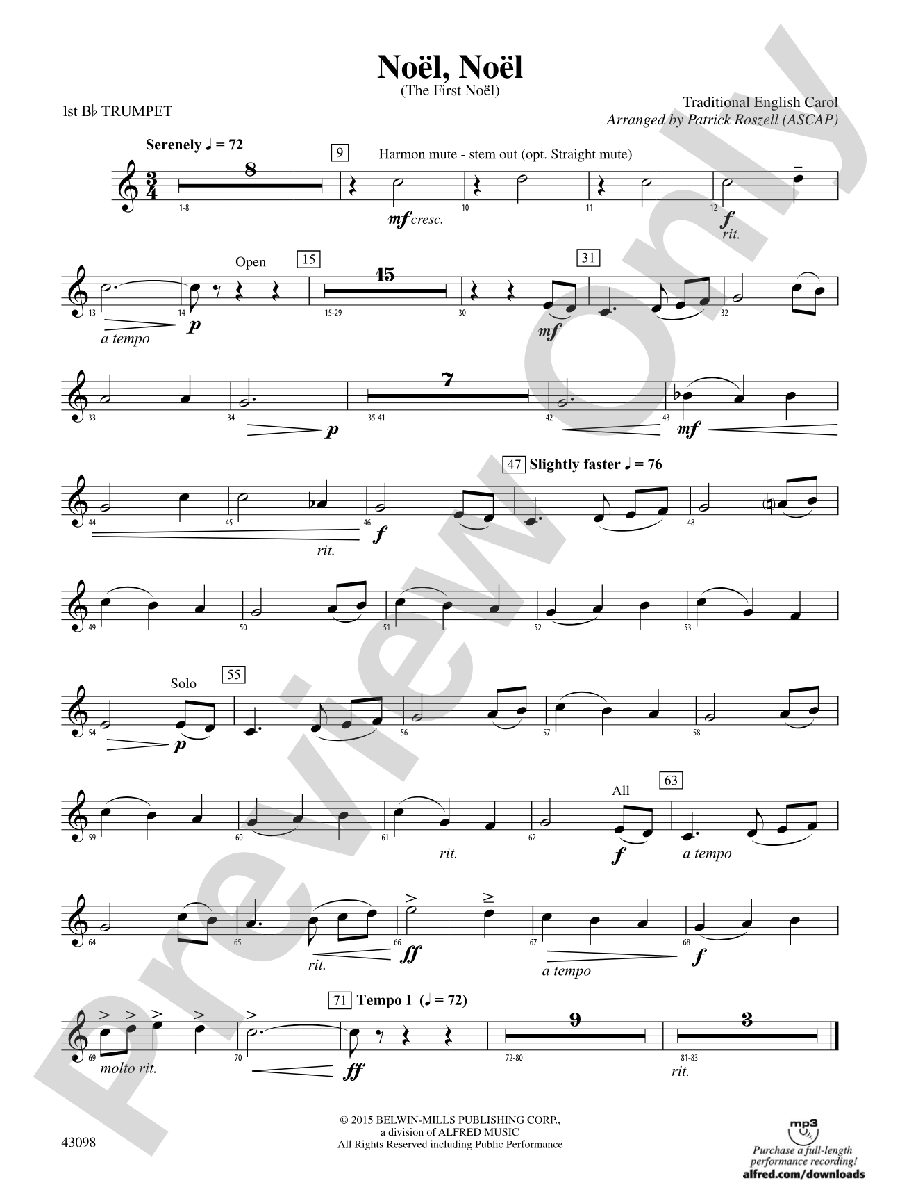 Noël, Noël: 1st B-flat Trumpet