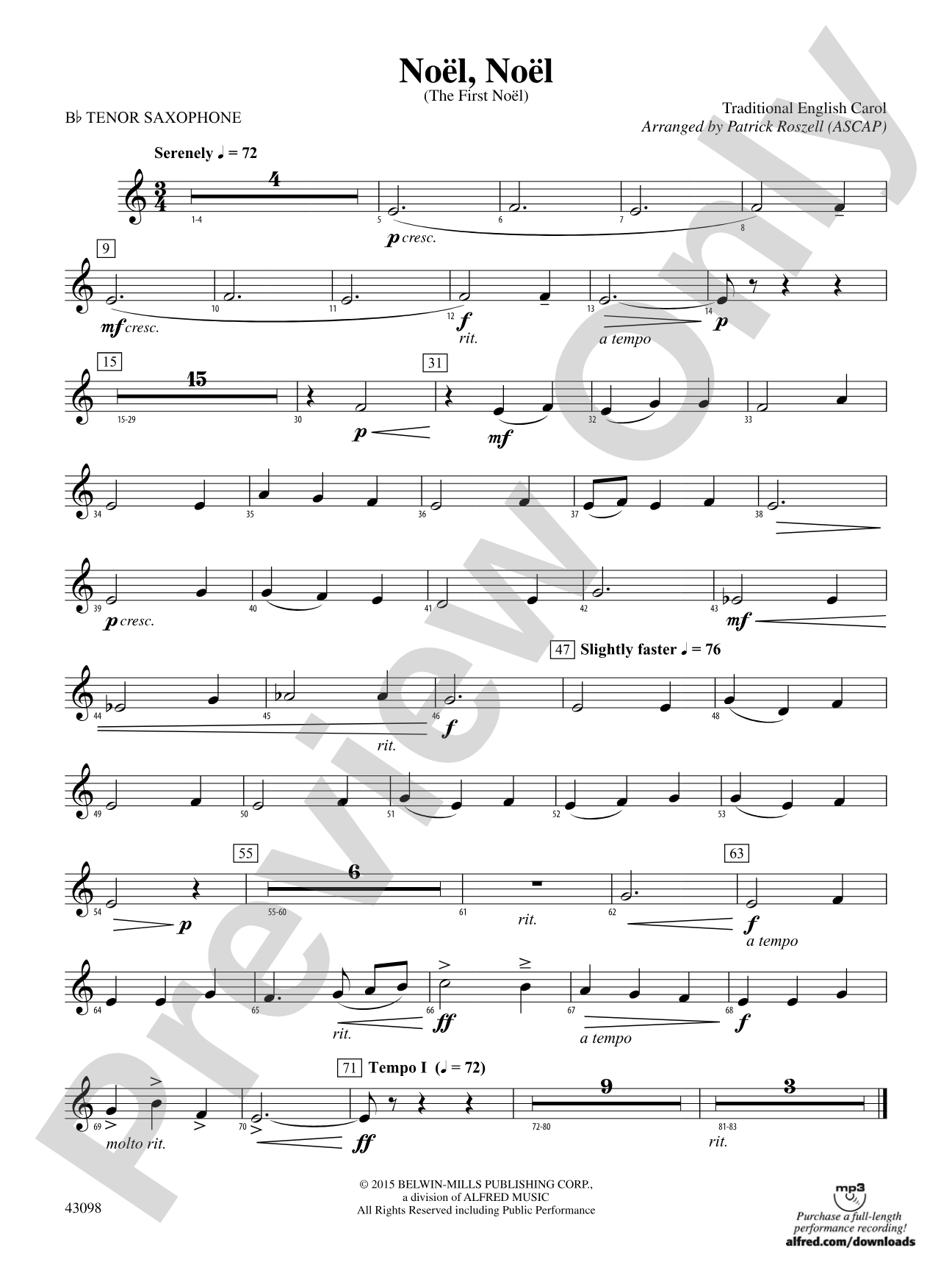 Noël, Noël: B-flat Tenor Saxophone