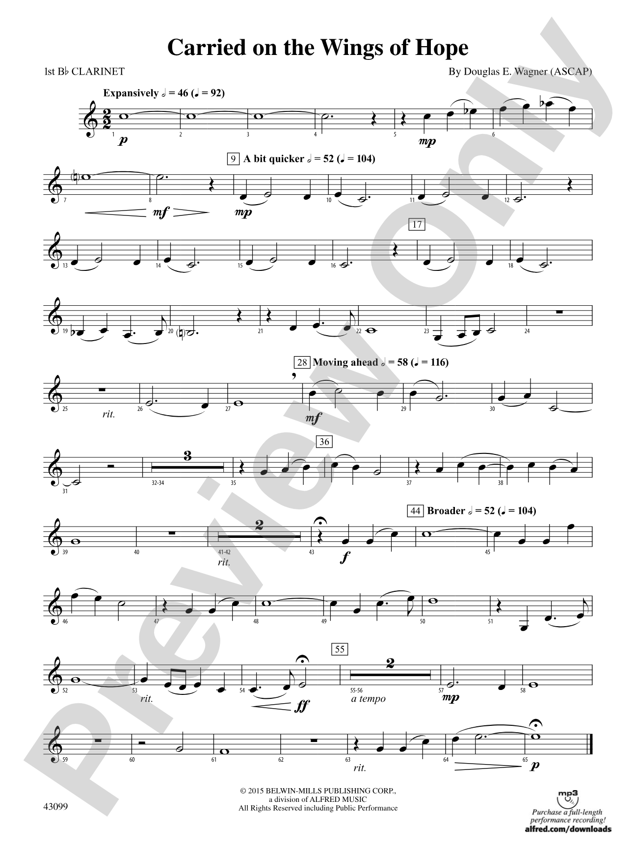 Carried on the Wings of Hope: 1st B-flat Clarinet