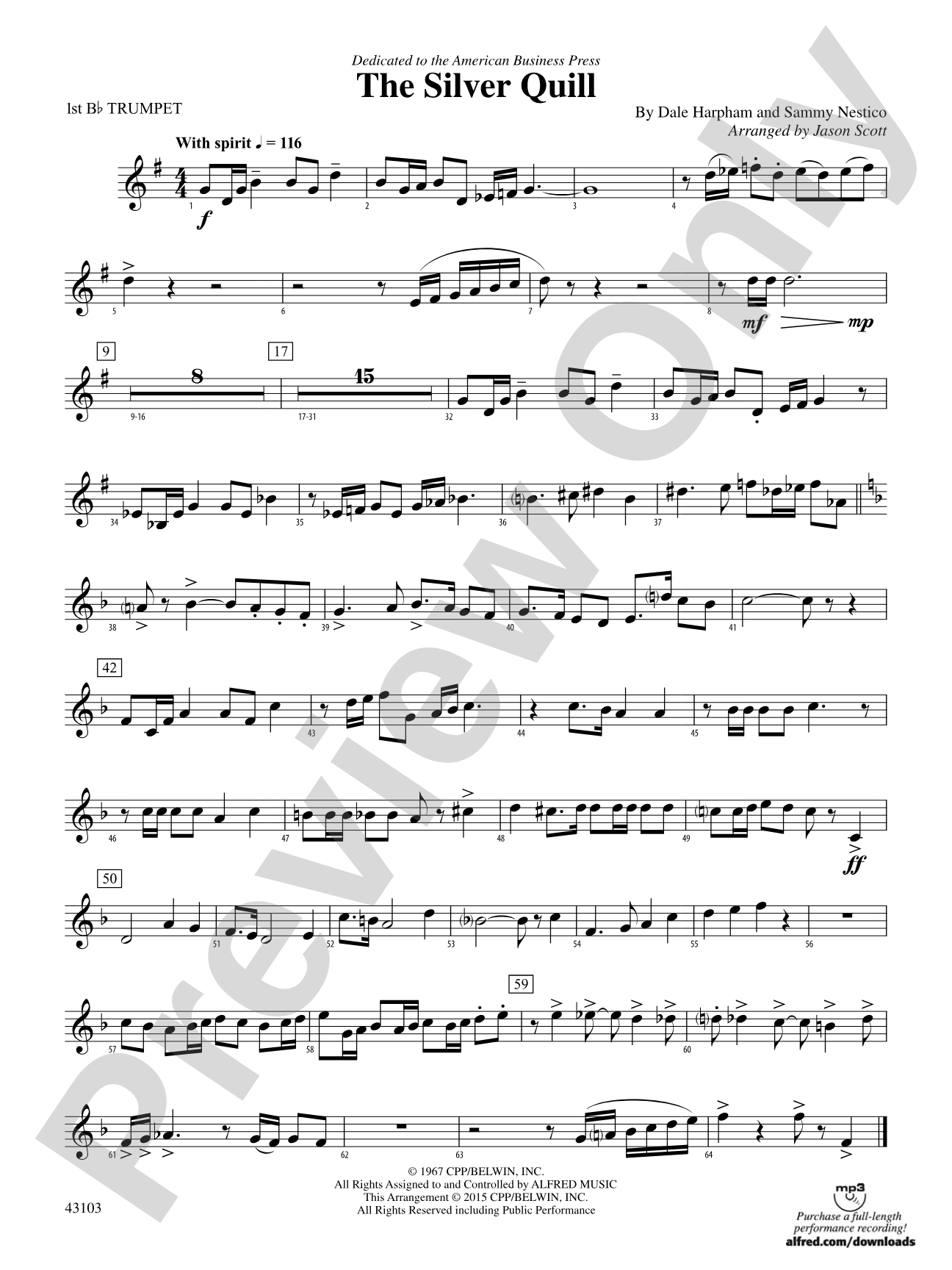 The Silver Quill: 1st B-flat Trumpet