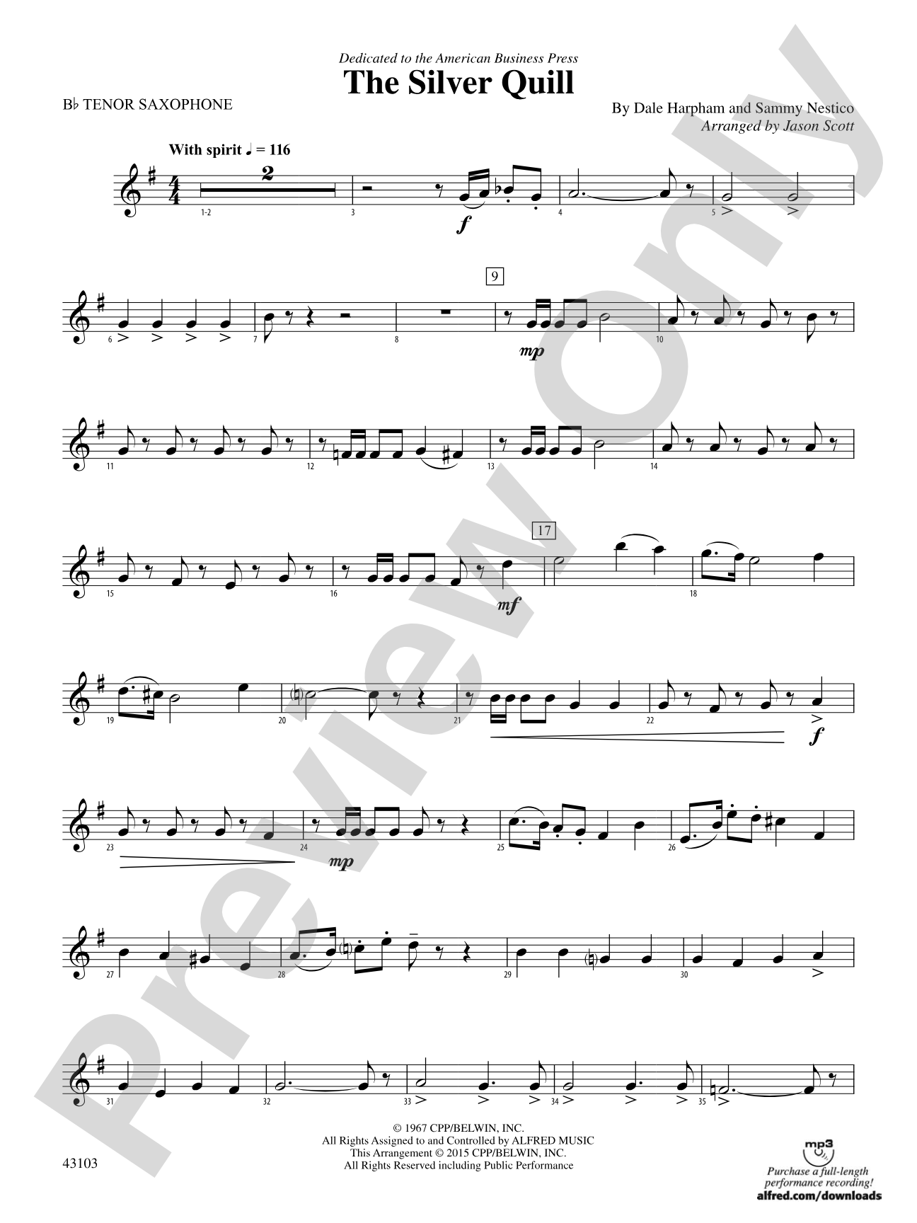 The Silver Quill: B-flat Tenor Saxophone