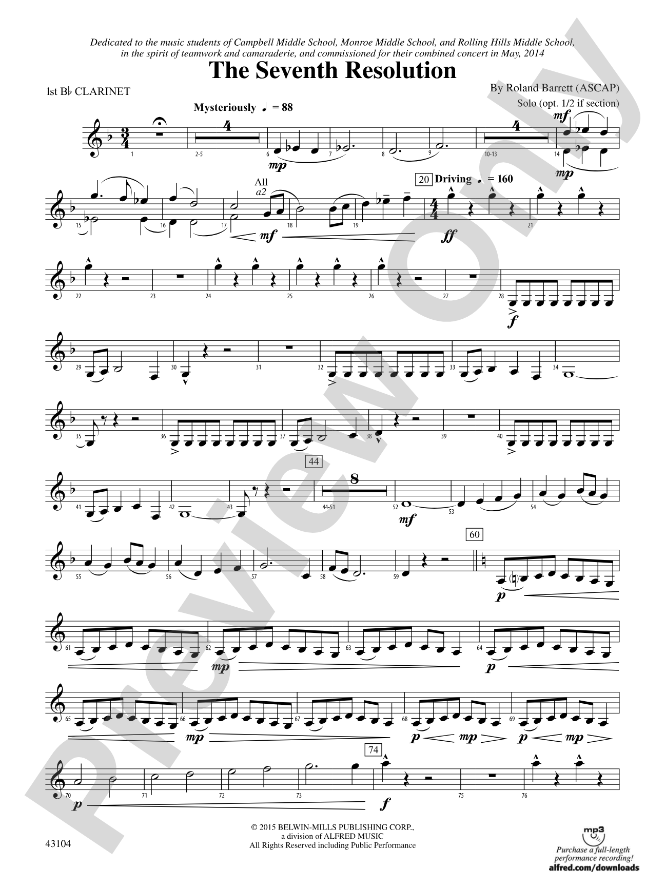 The Seventh Resolution: 1st B-flat Clarinet