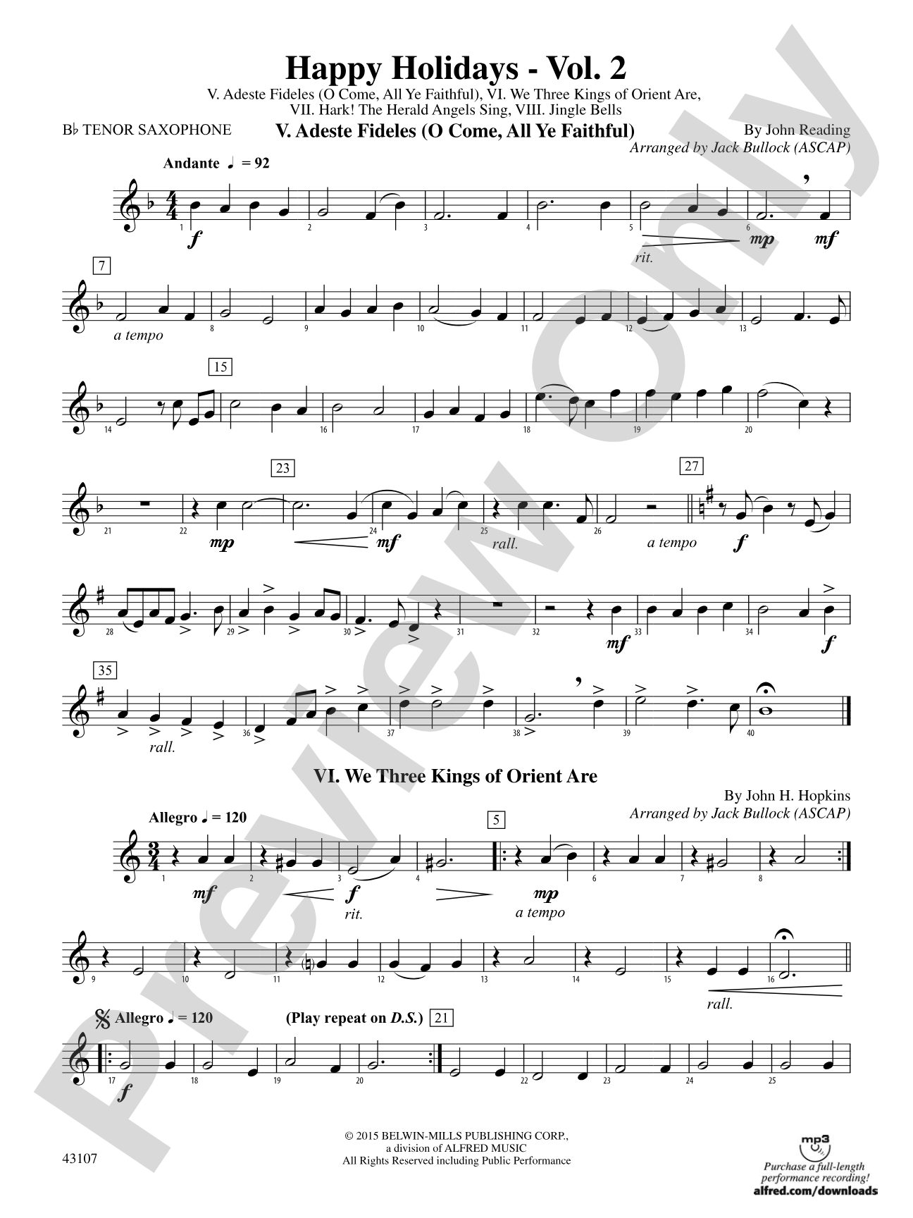 Happy Holidays---Vol. 2: B-flat Tenor Saxophone