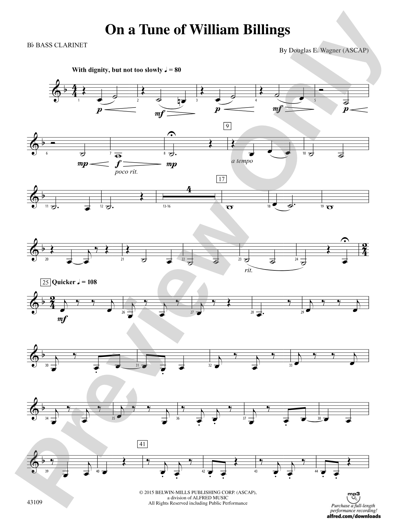 On a Tune of William Billings: B-flat Bass Clarinet