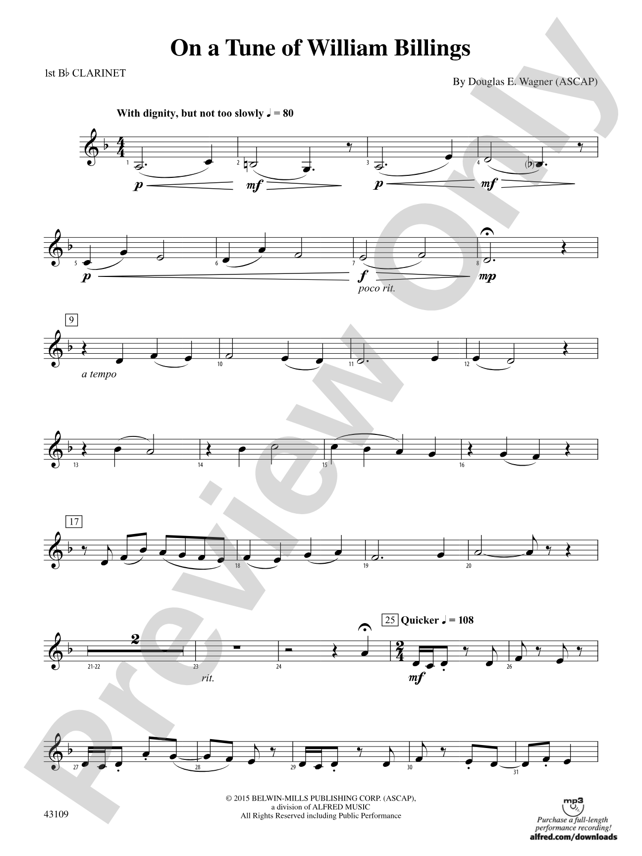 On a Tune of William Billings: 1st B-flat Clarinet