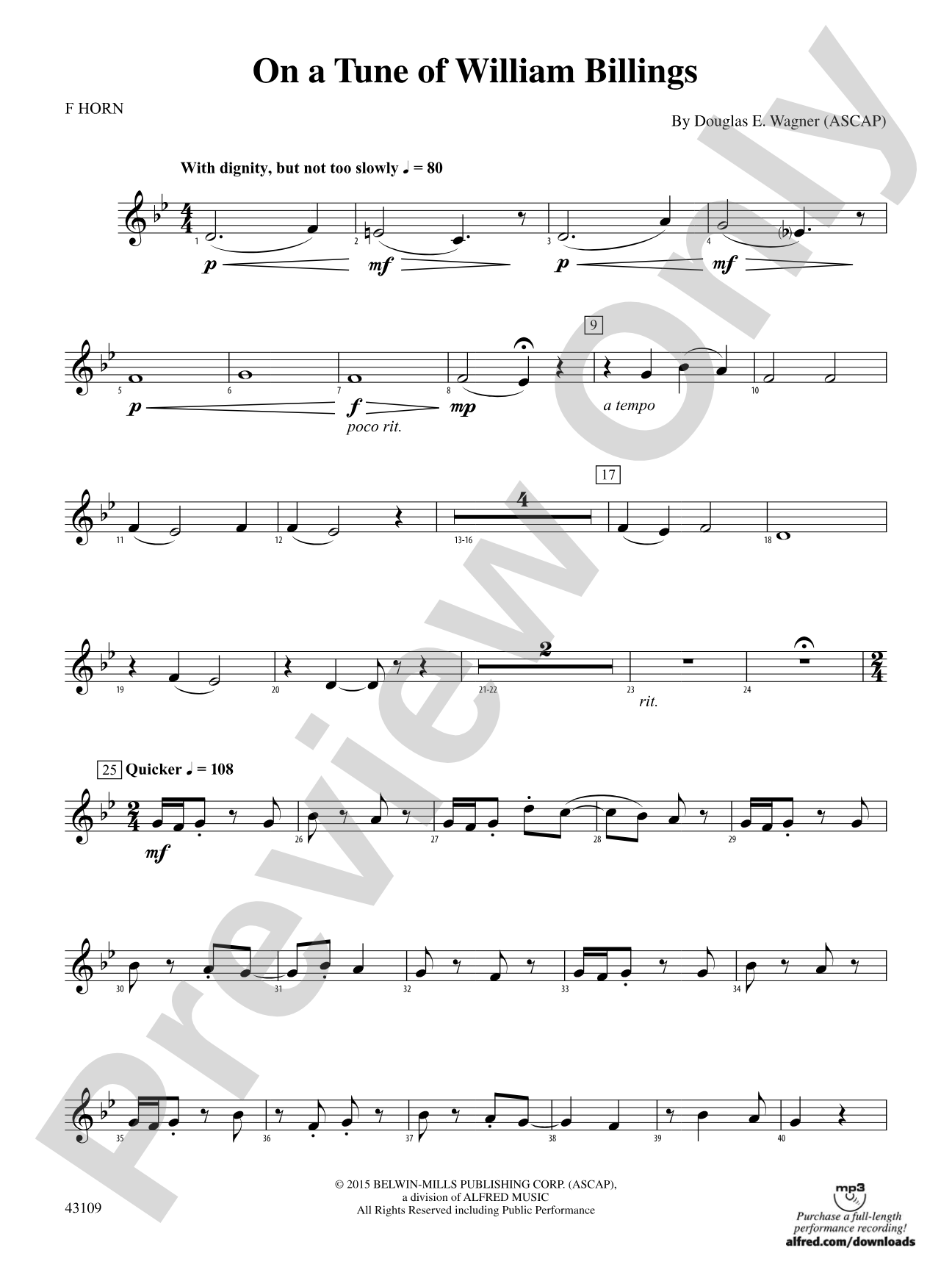 On a Tune of William Billings: 1st F Horn