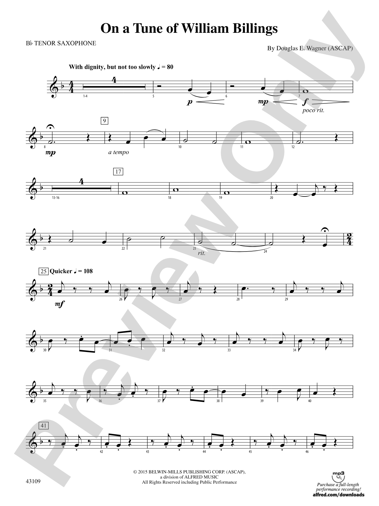 On a Tune of William Billings: B-flat Tenor Saxophone