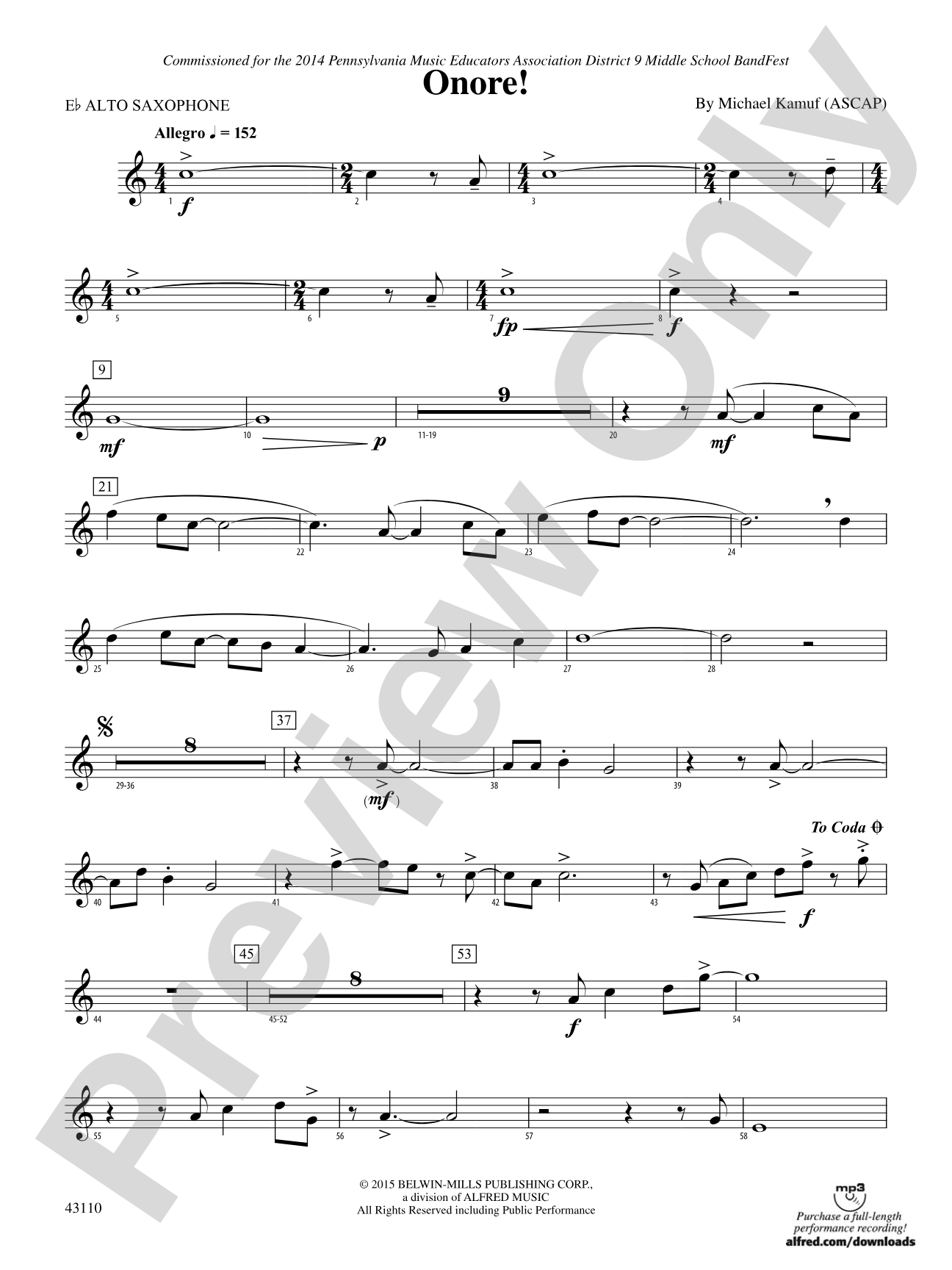 Onore!: E-flat Alto Saxophone