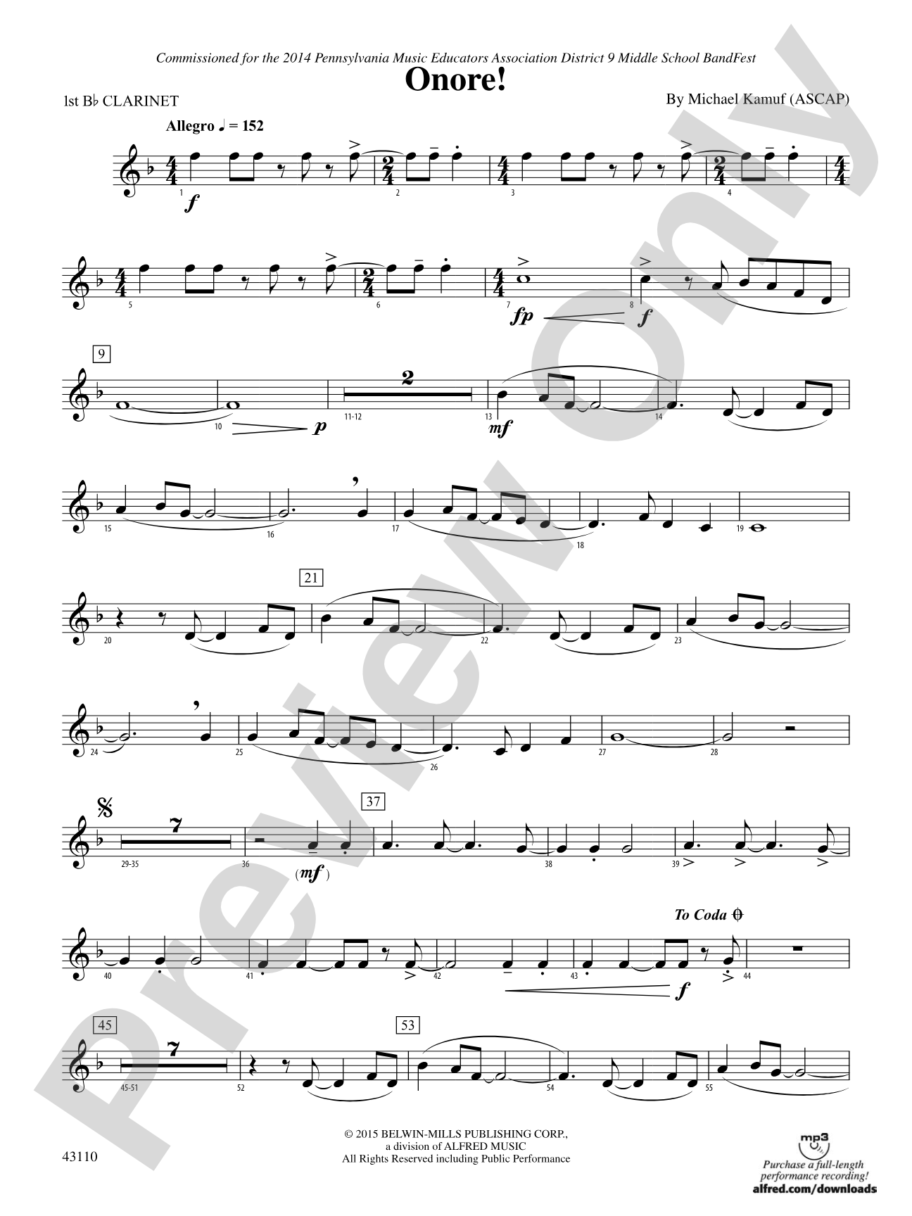 Onore!: 1st B-flat Clarinet