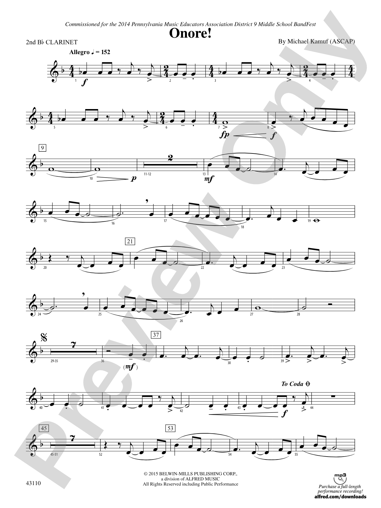 Onore!: 2nd B-flat Clarinet
