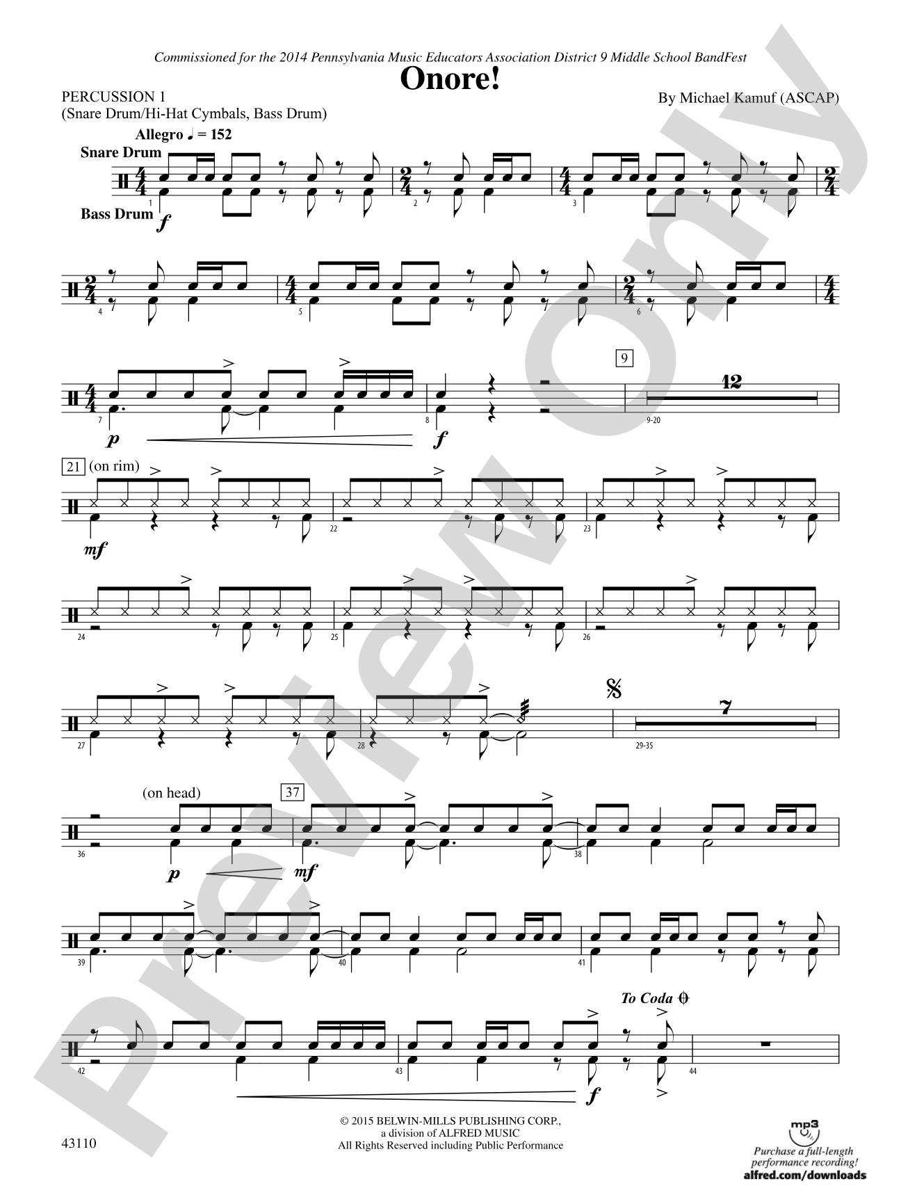Onore!: 1st Percussion