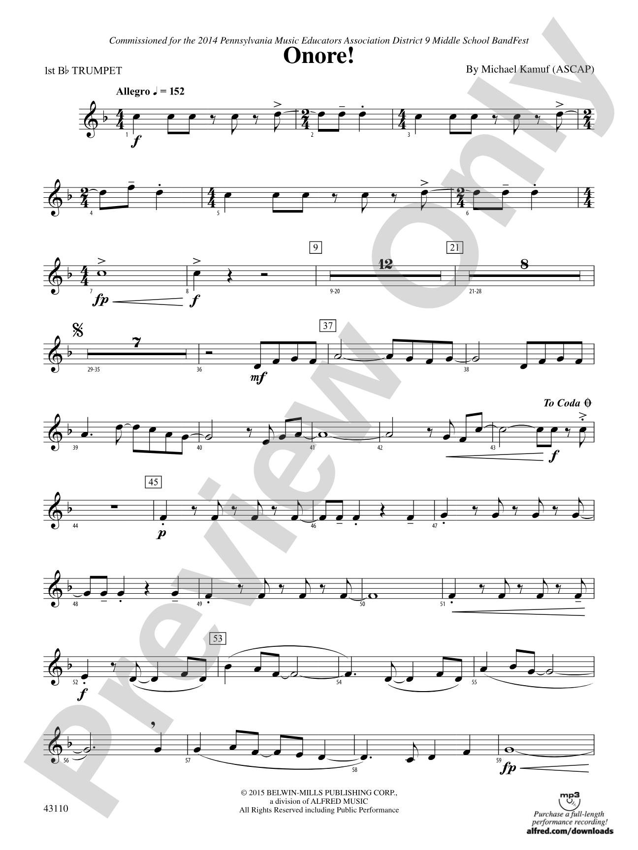 Onore!: 1st B-flat Trumpet