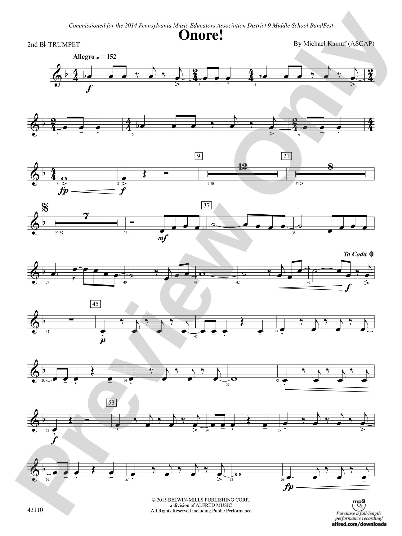 Onore!: 2nd B-flat Trumpet