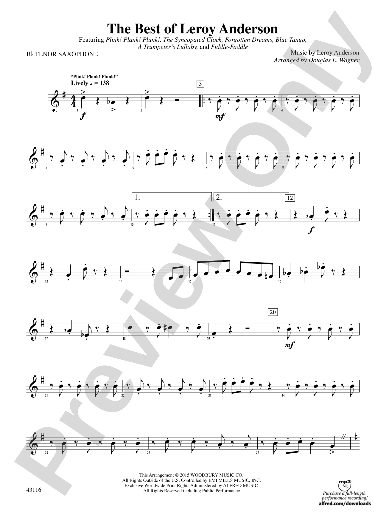 The Best of Leroy Anderson: B-flat Tenor Saxophone
