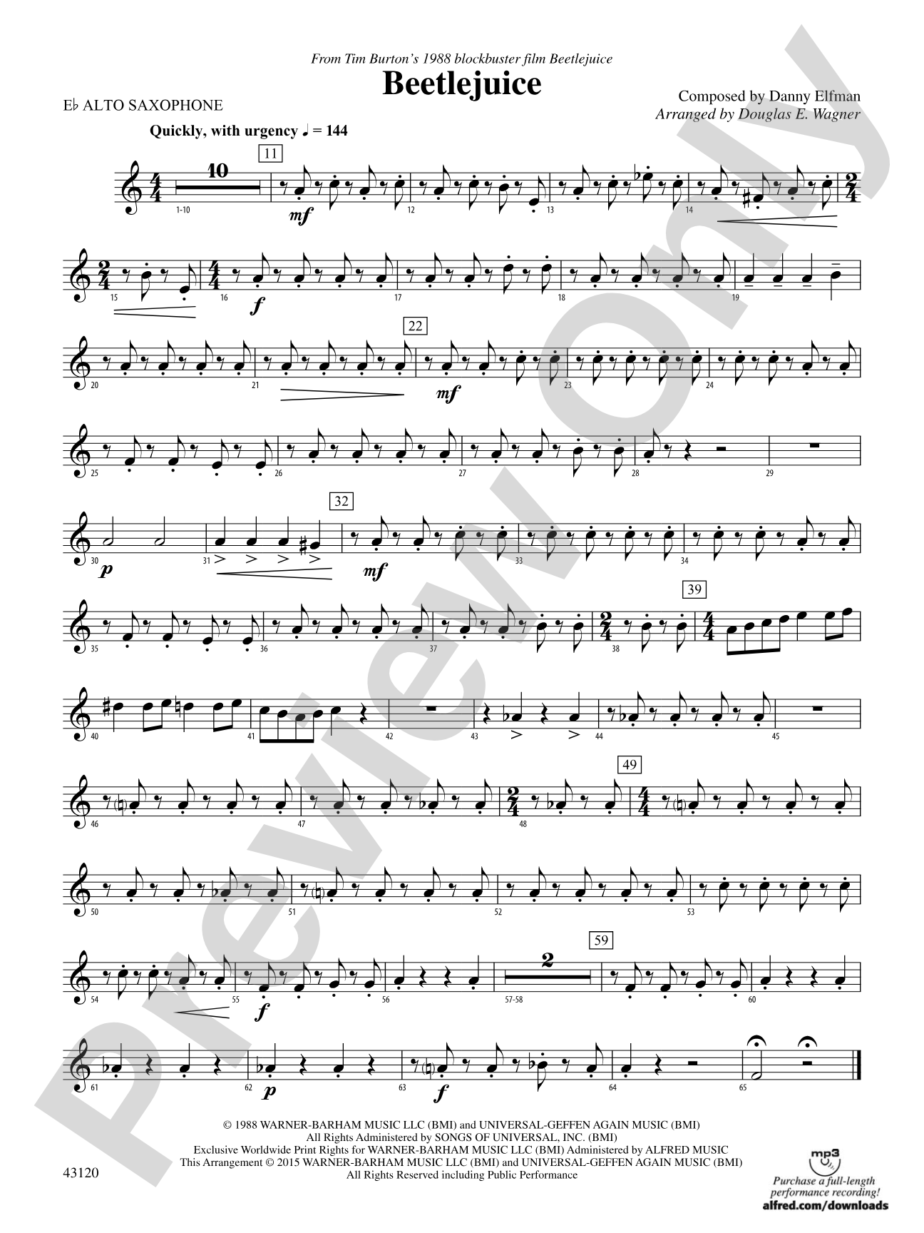 Beetlejuice: E-flat Alto Saxophone