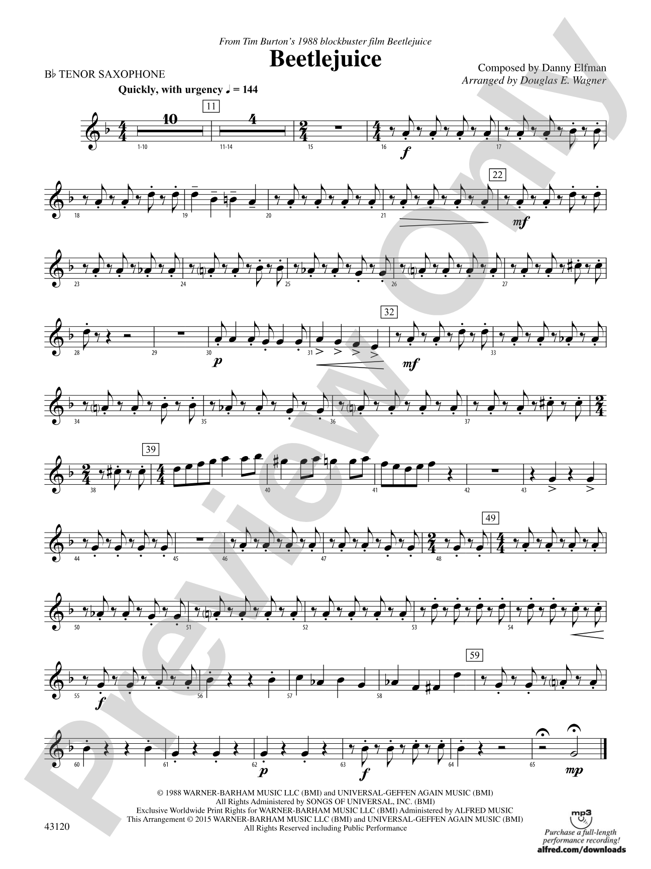 Beetlejuice: B-flat Tenor Saxophone