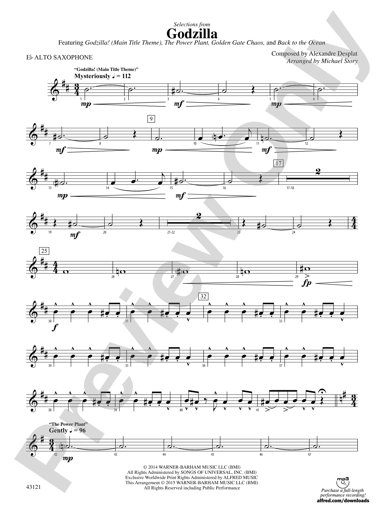 Godzilla, Selections from: E-flat Alto Saxophone