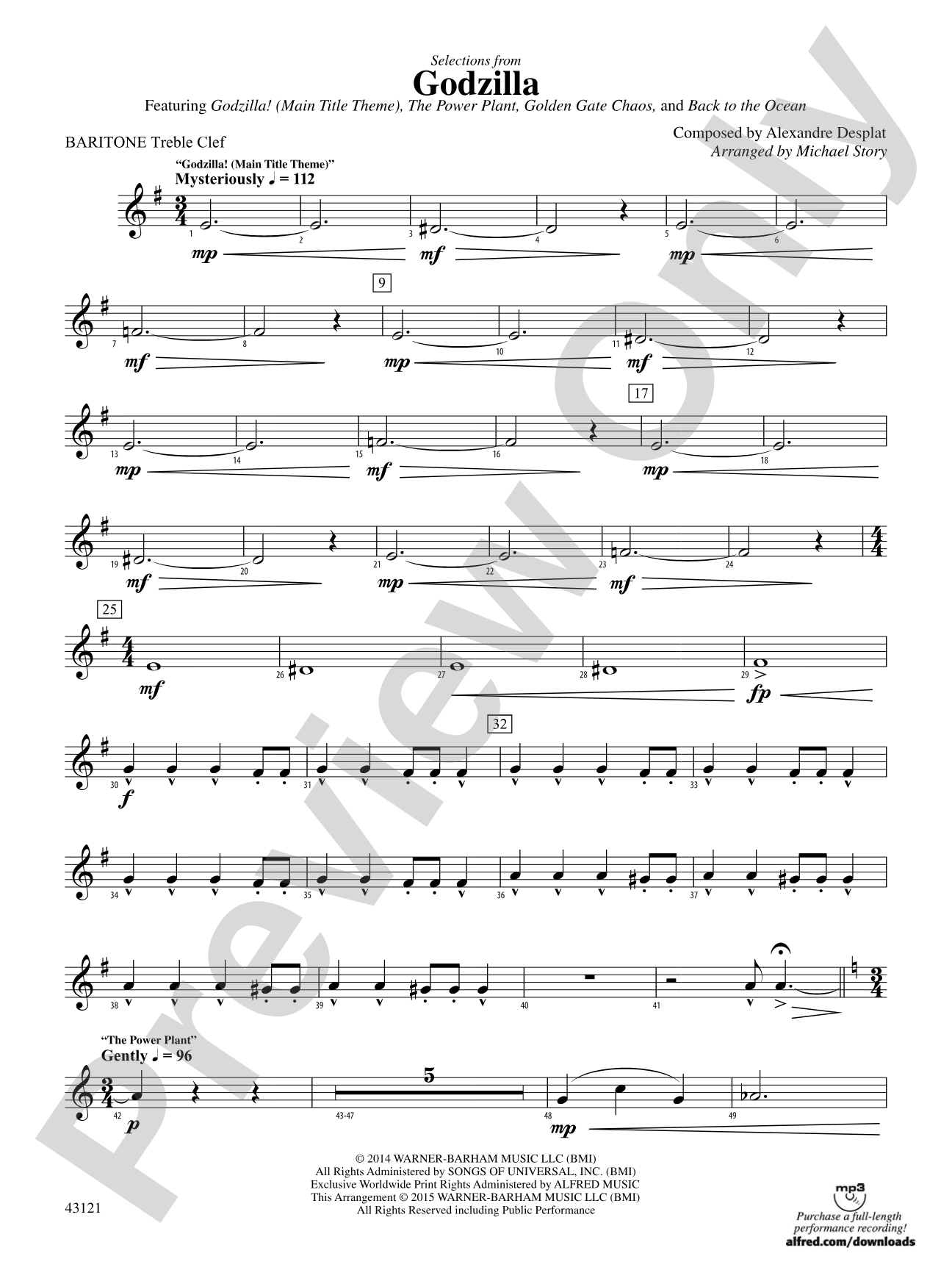 Godzilla, Selections from: Baritone T.C.