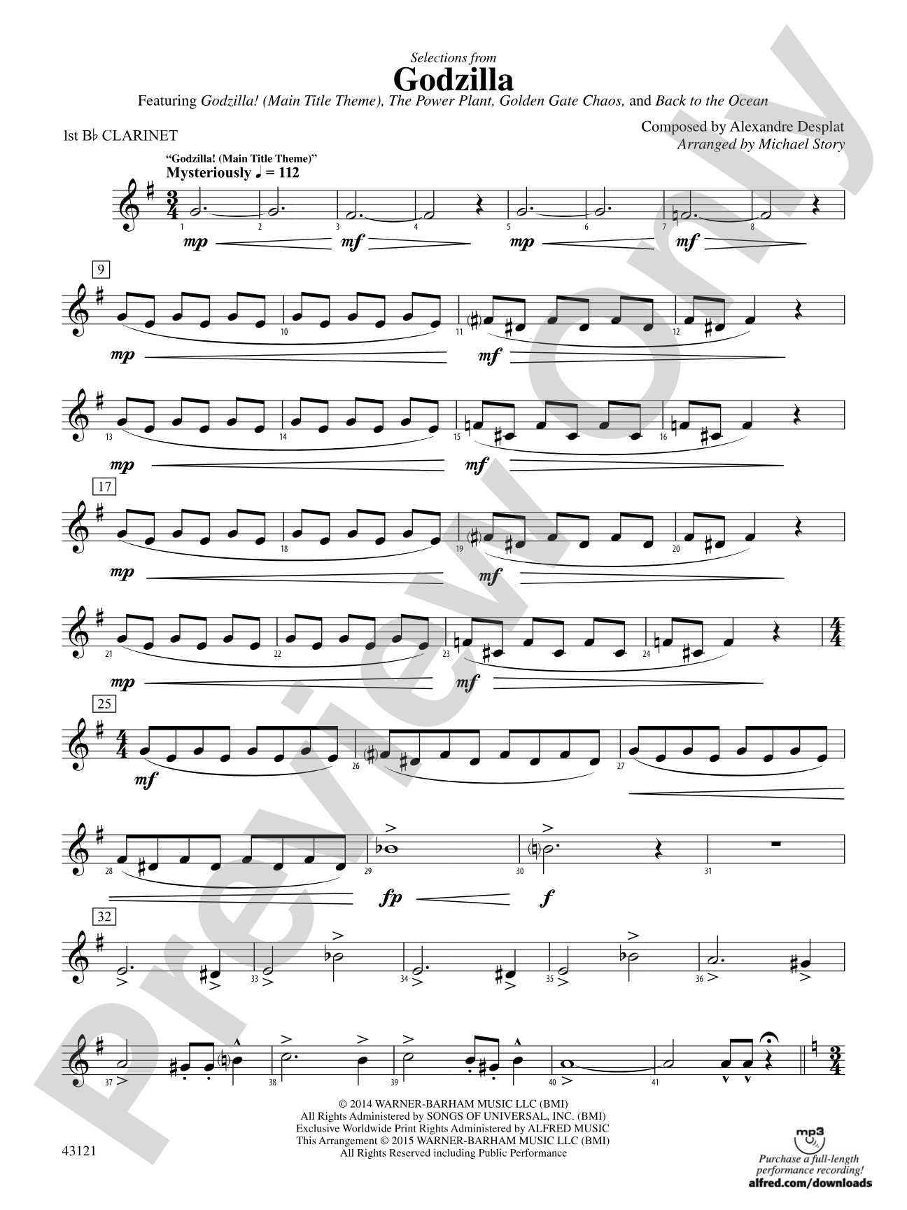 Godzilla, Selections from: 1st B-flat Clarinet