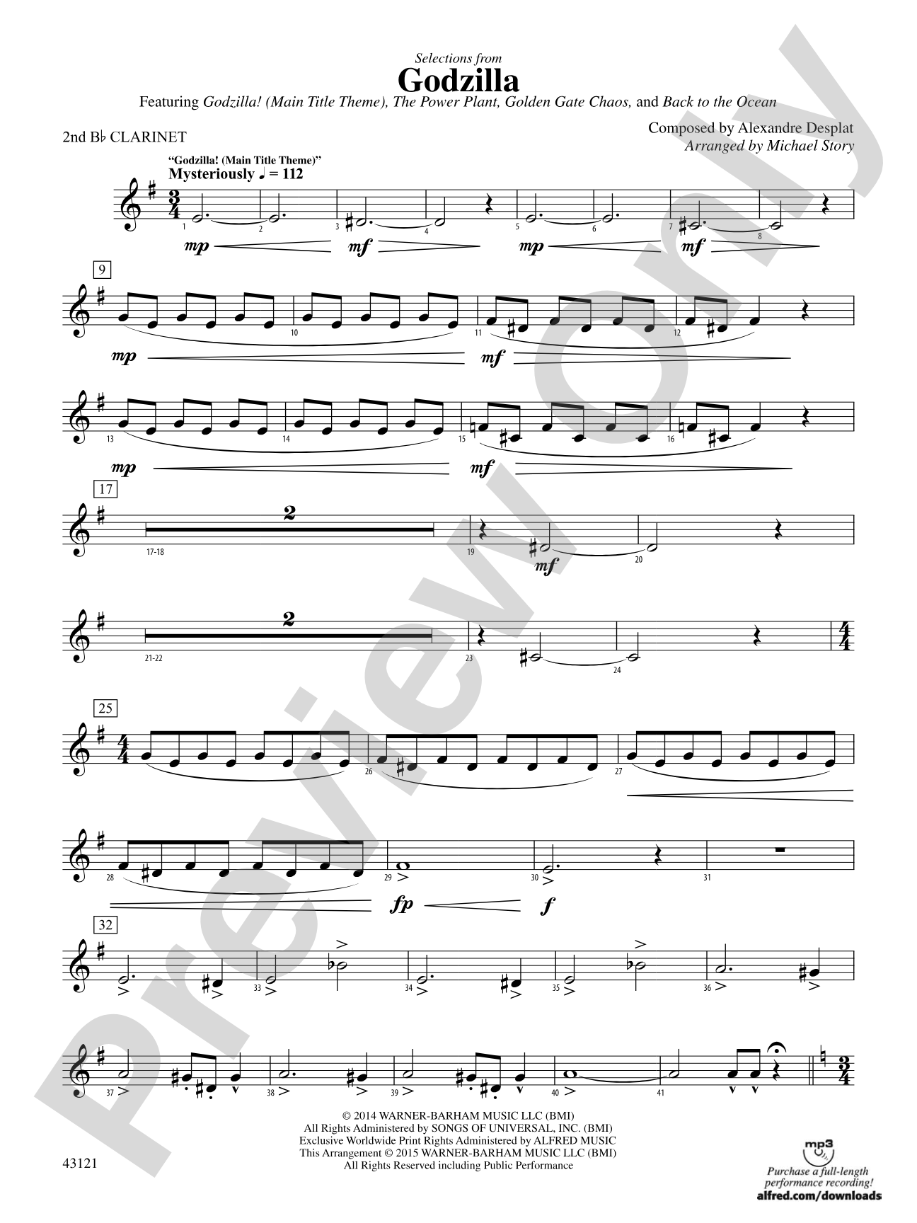 Godzilla, Selections from: 2nd B-flat Clarinet