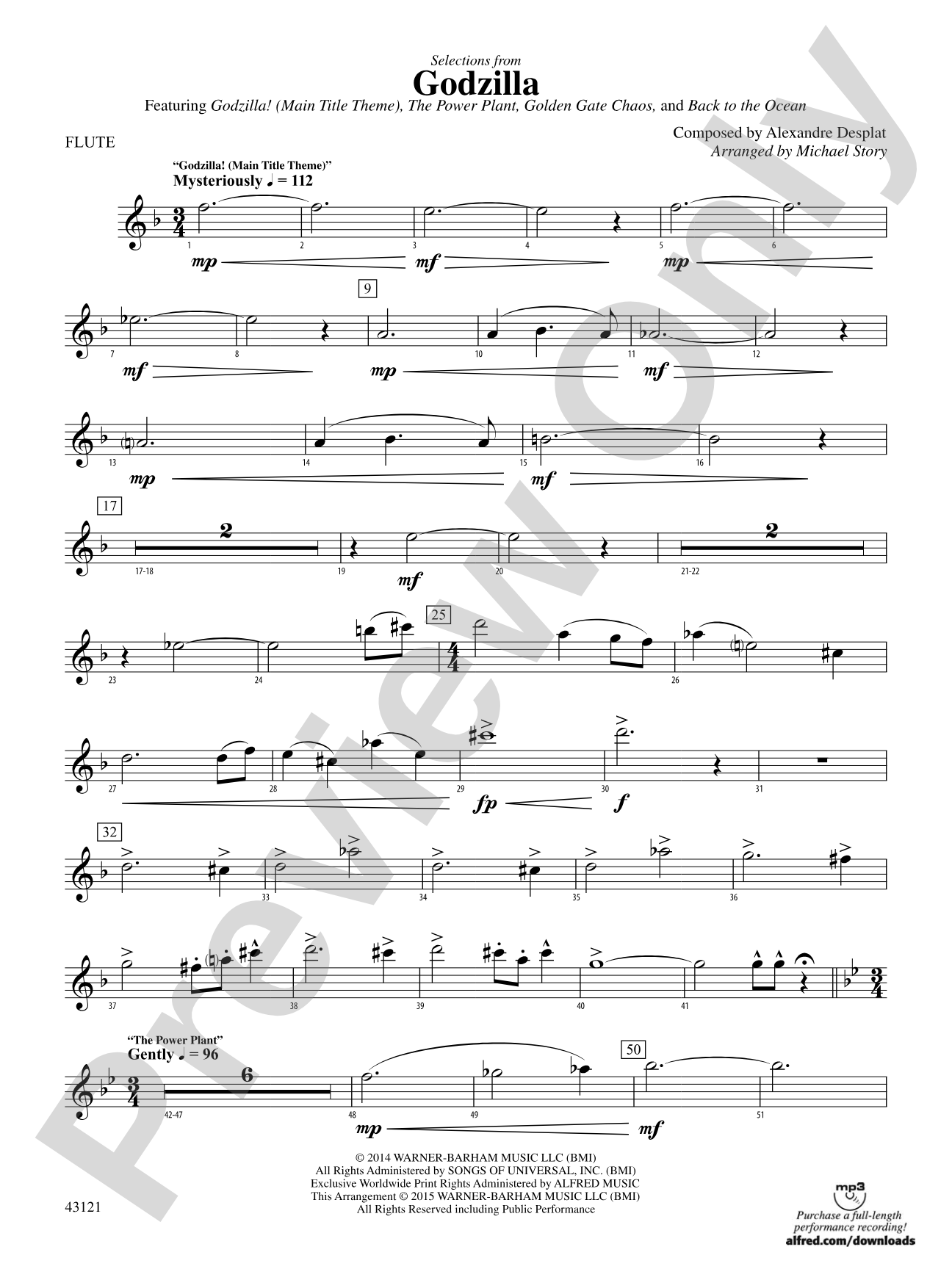 Godzilla, Selections from: Flute