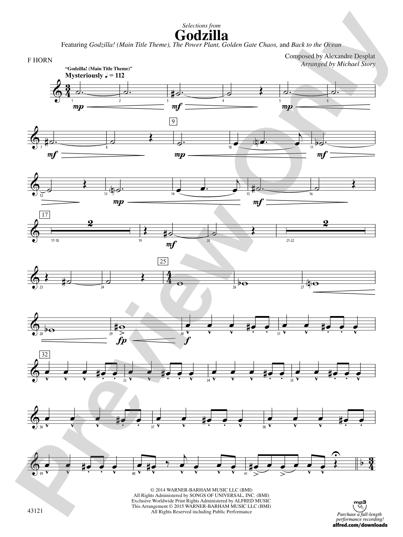 Godzilla, Selections from: 1st F Horn
