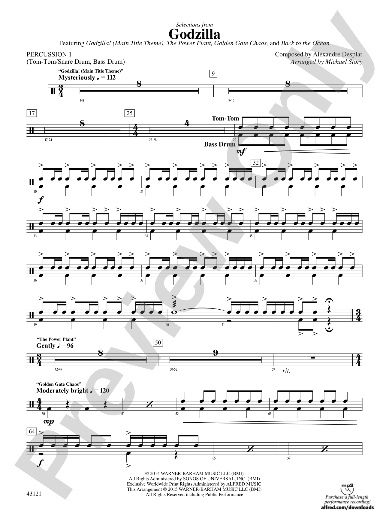 Godzilla, Selections from: 1st Percussion