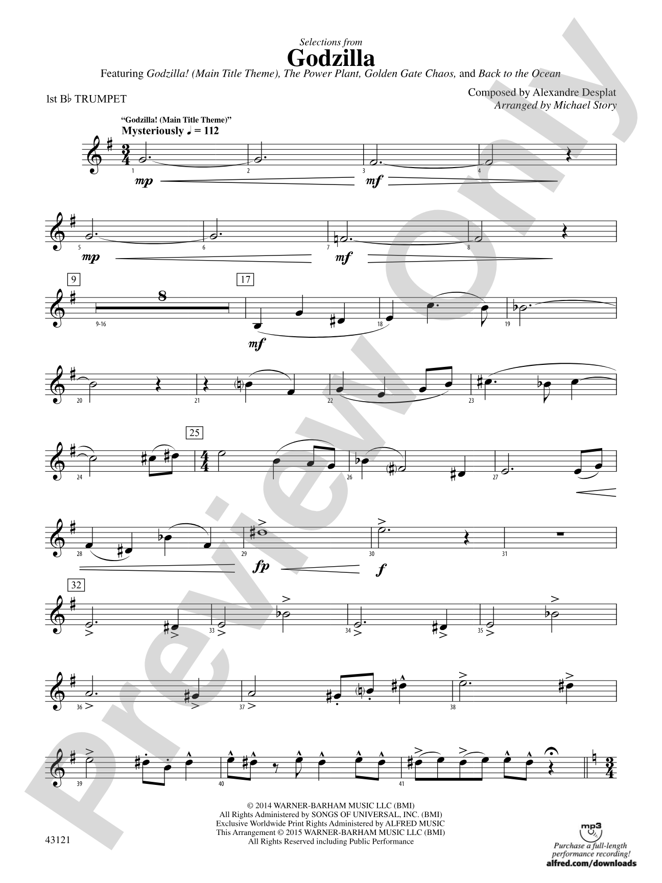 Godzilla, Selections from: 1st B-flat Trumpet
