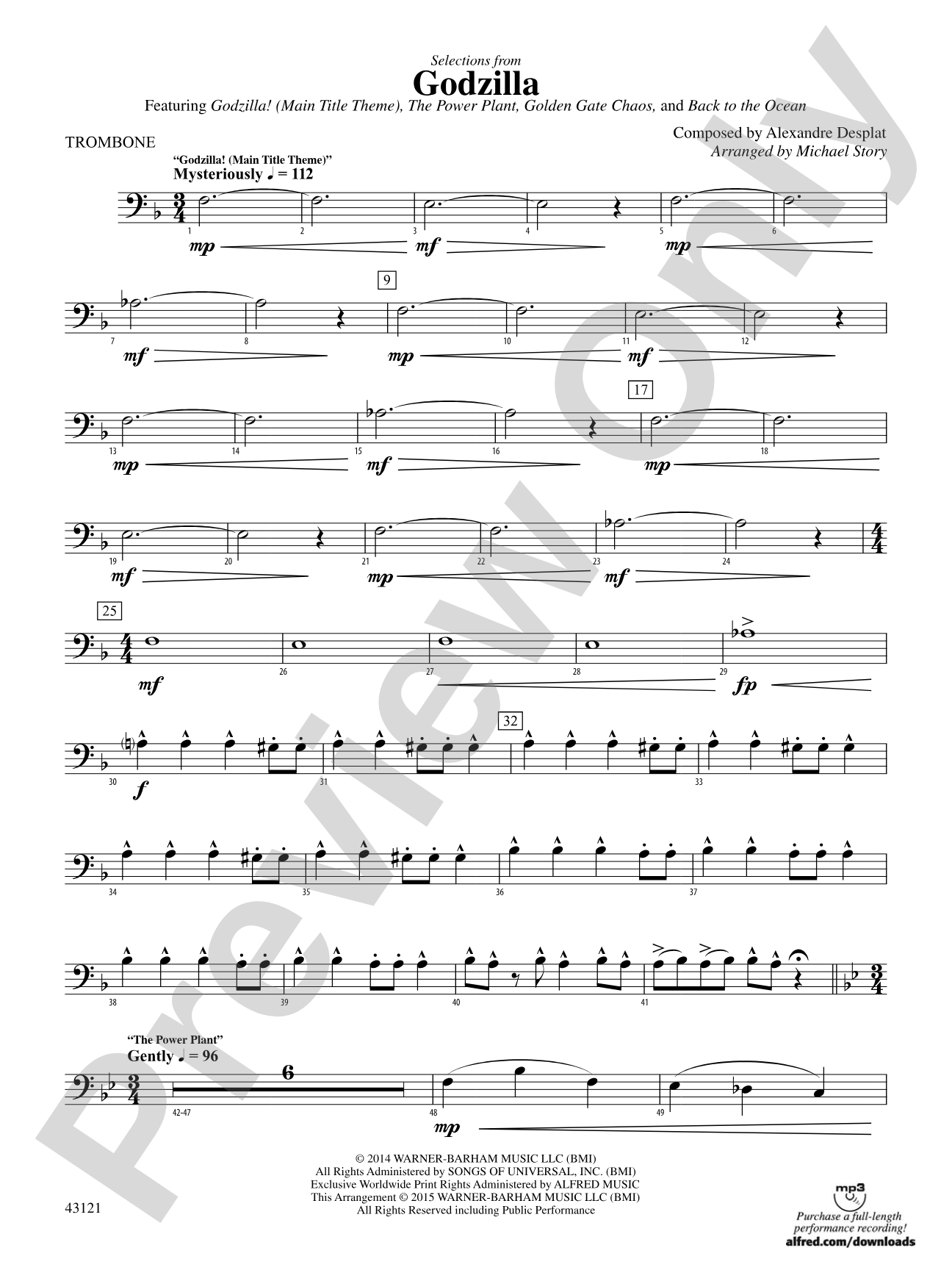 Godzilla, Selections from: 1st Trombone