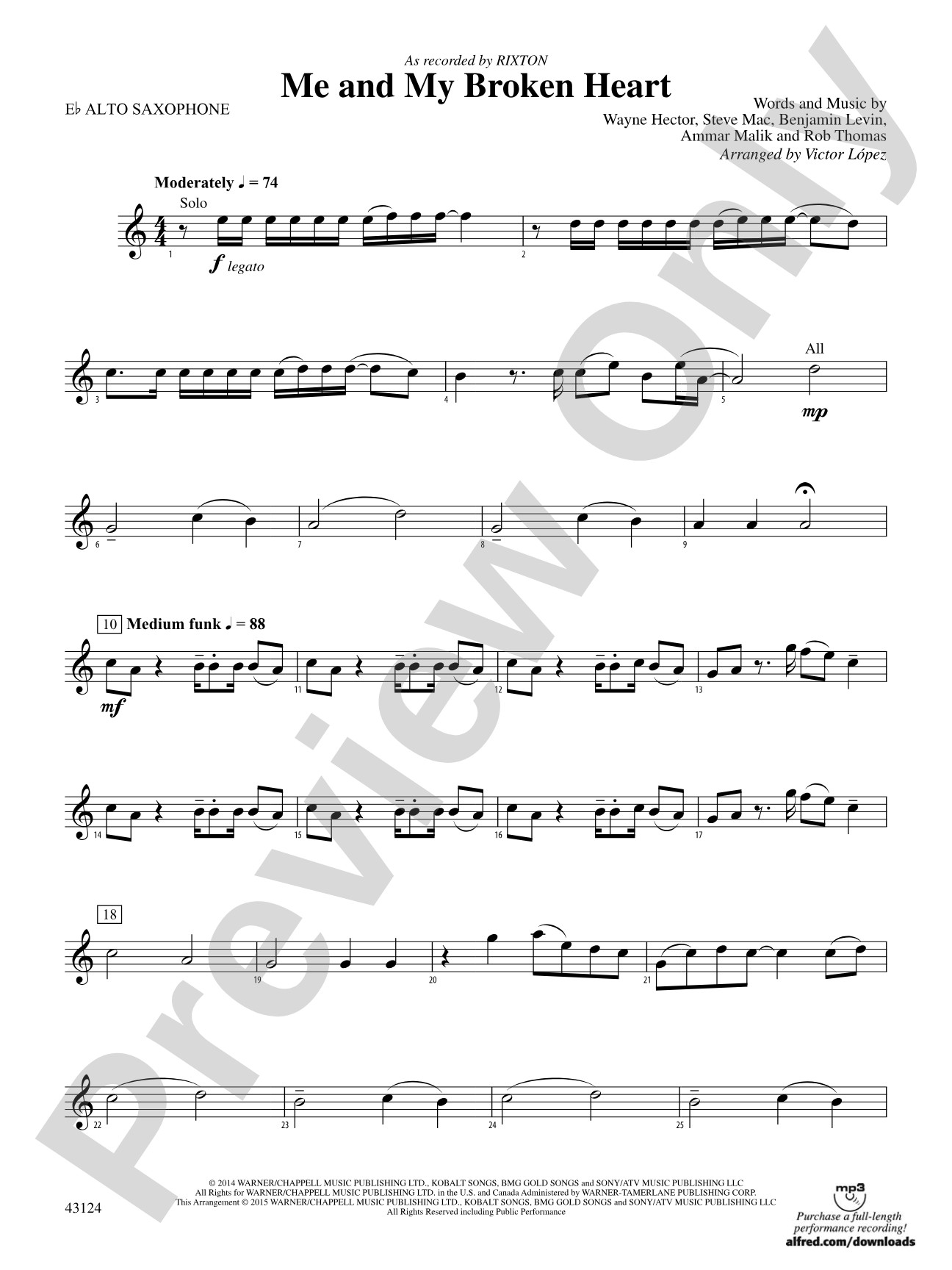 Me and My Broken Heart: E-flat Alto Saxophone
