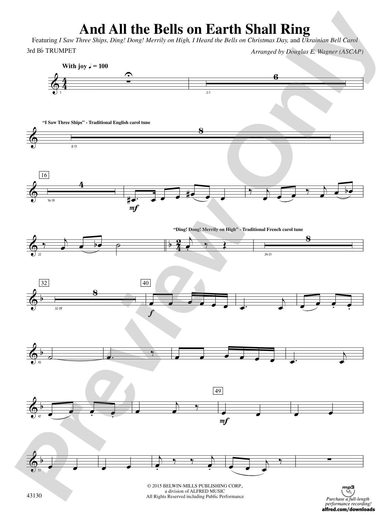 And All the Bells on Earth Shall Ring: 3rd B-flat Trumpet