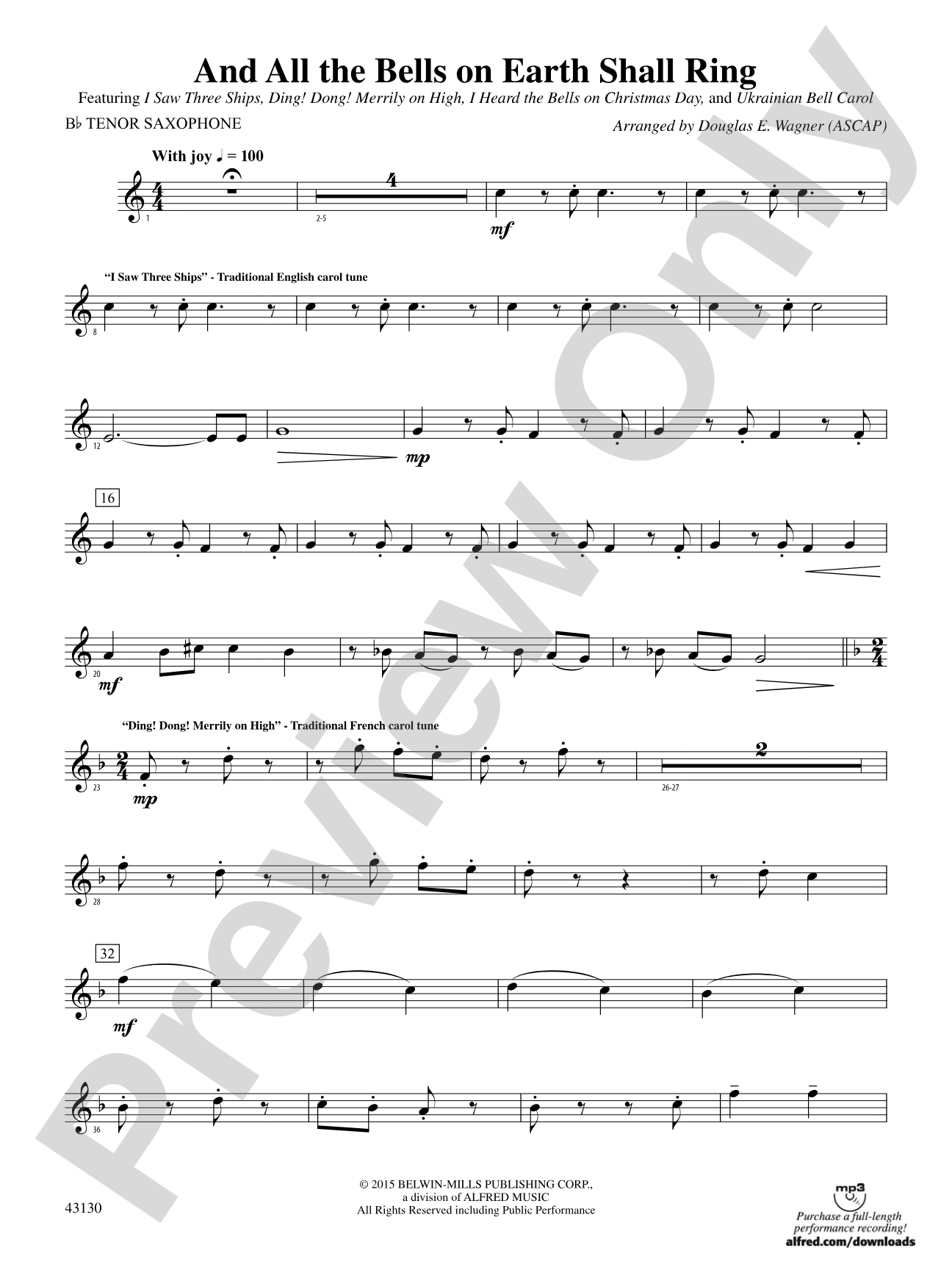 And All the Bells on Earth Shall Ring: B-flat Tenor Saxophone