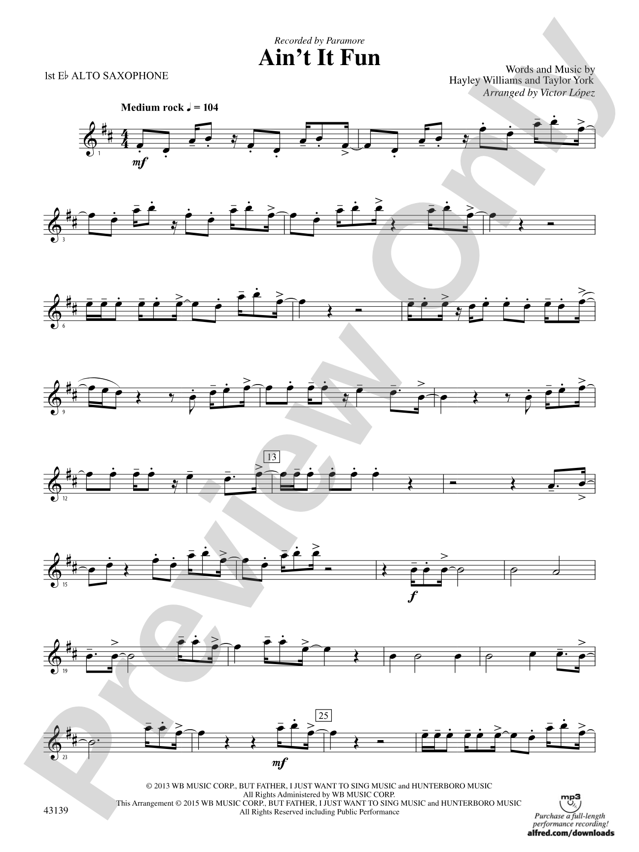 Ain't It Fun: E-flat Alto Saxophone