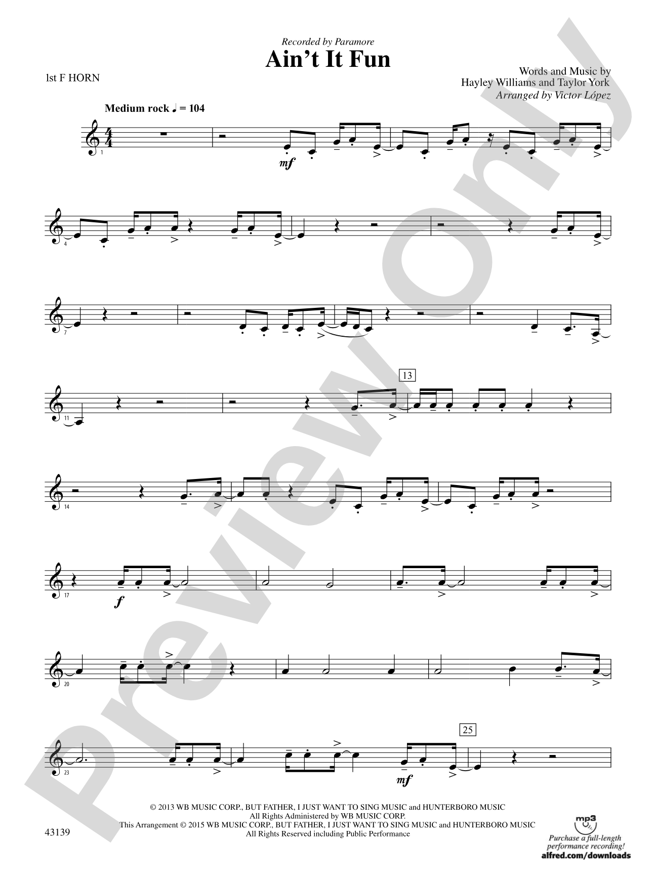 Ain't It Fun: 1st F Horn