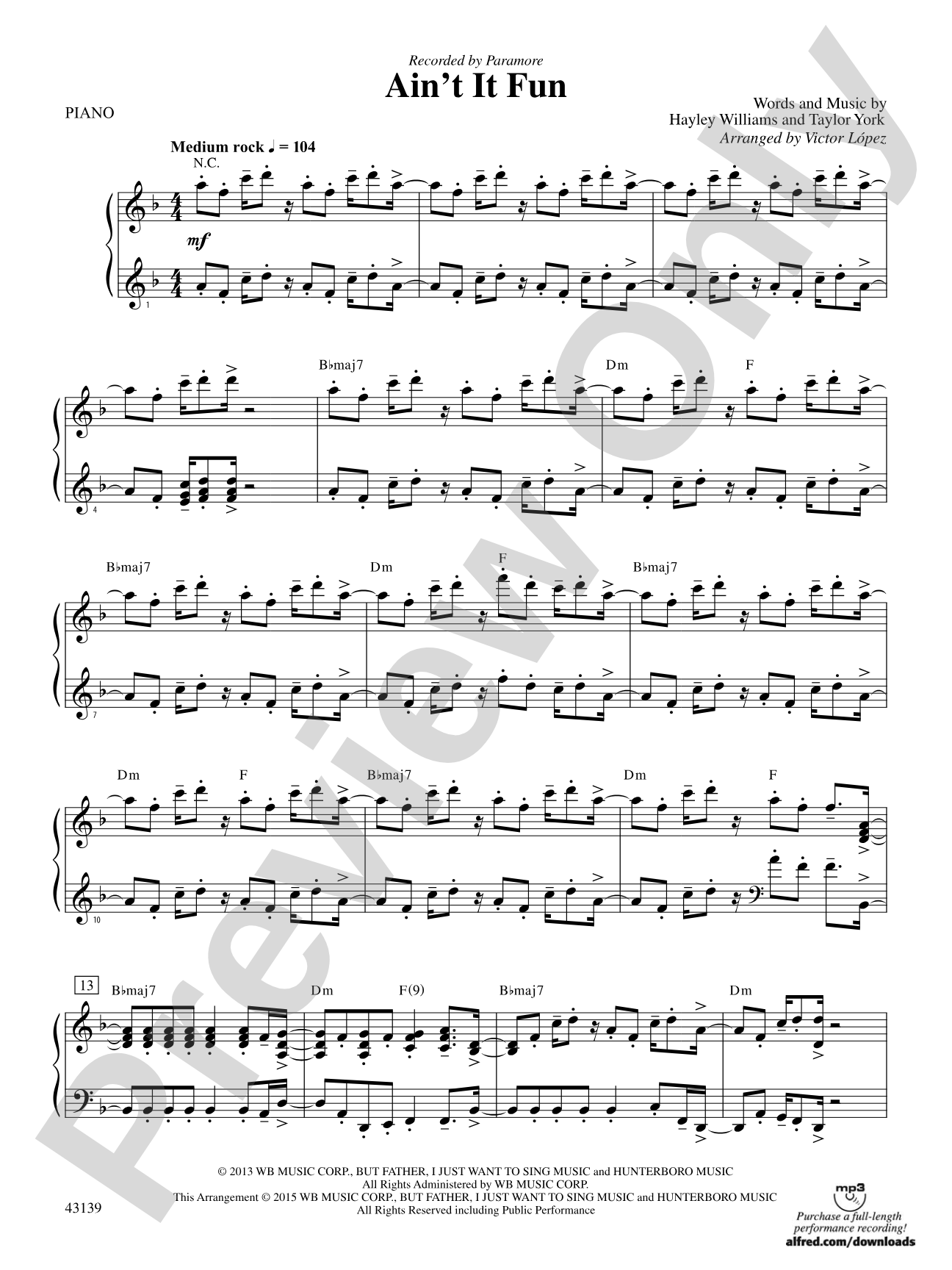 Ain't It Fun: Piano Accompaniment