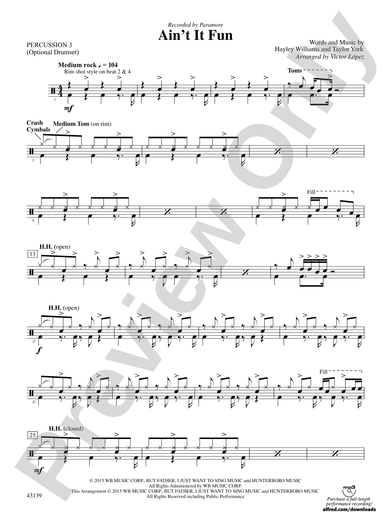 Ain't It Fun: 3rd Percussion