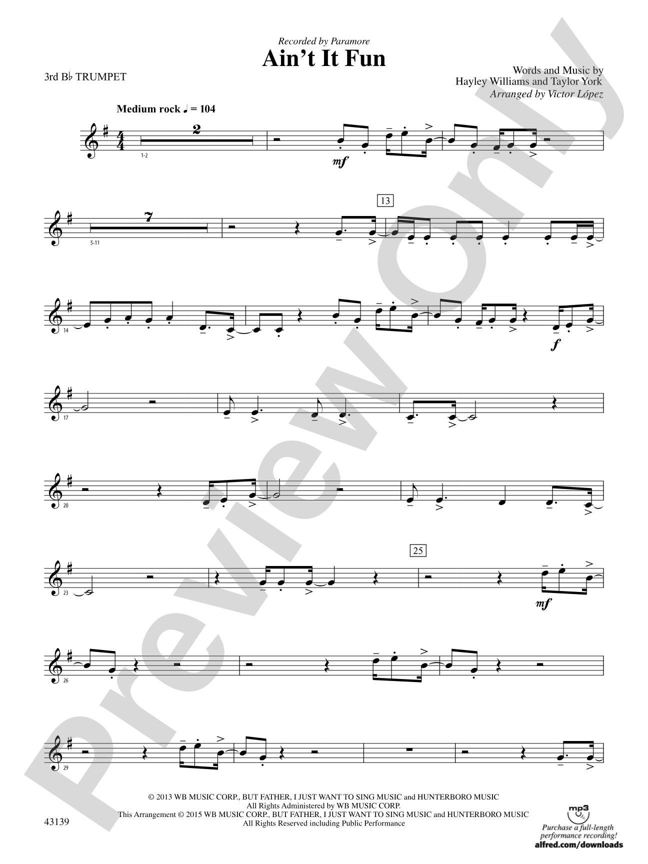 Ain't It Fun: 3rd B-flat Trumpet