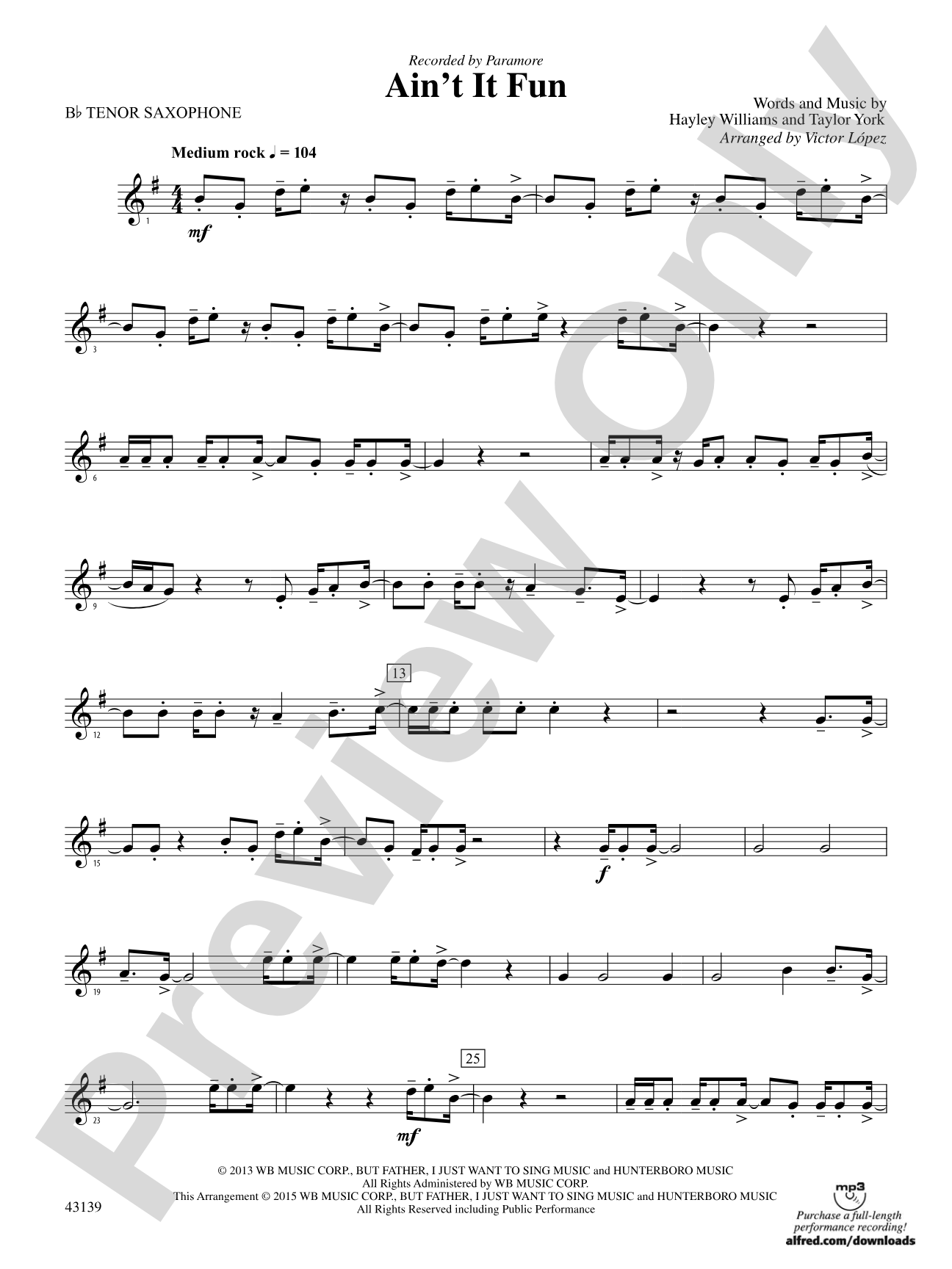 Ain't It Fun: B-flat Tenor Saxophone