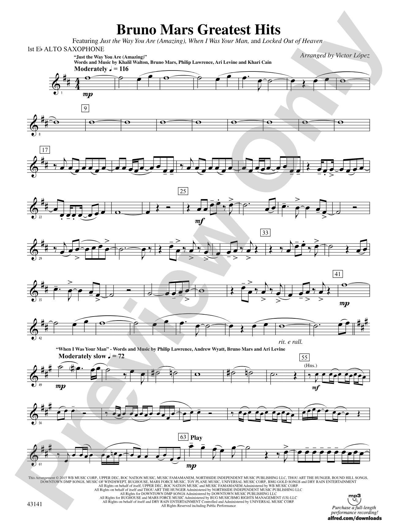 Bruno Mars Greatest Hits: E-flat Alto Saxophone
