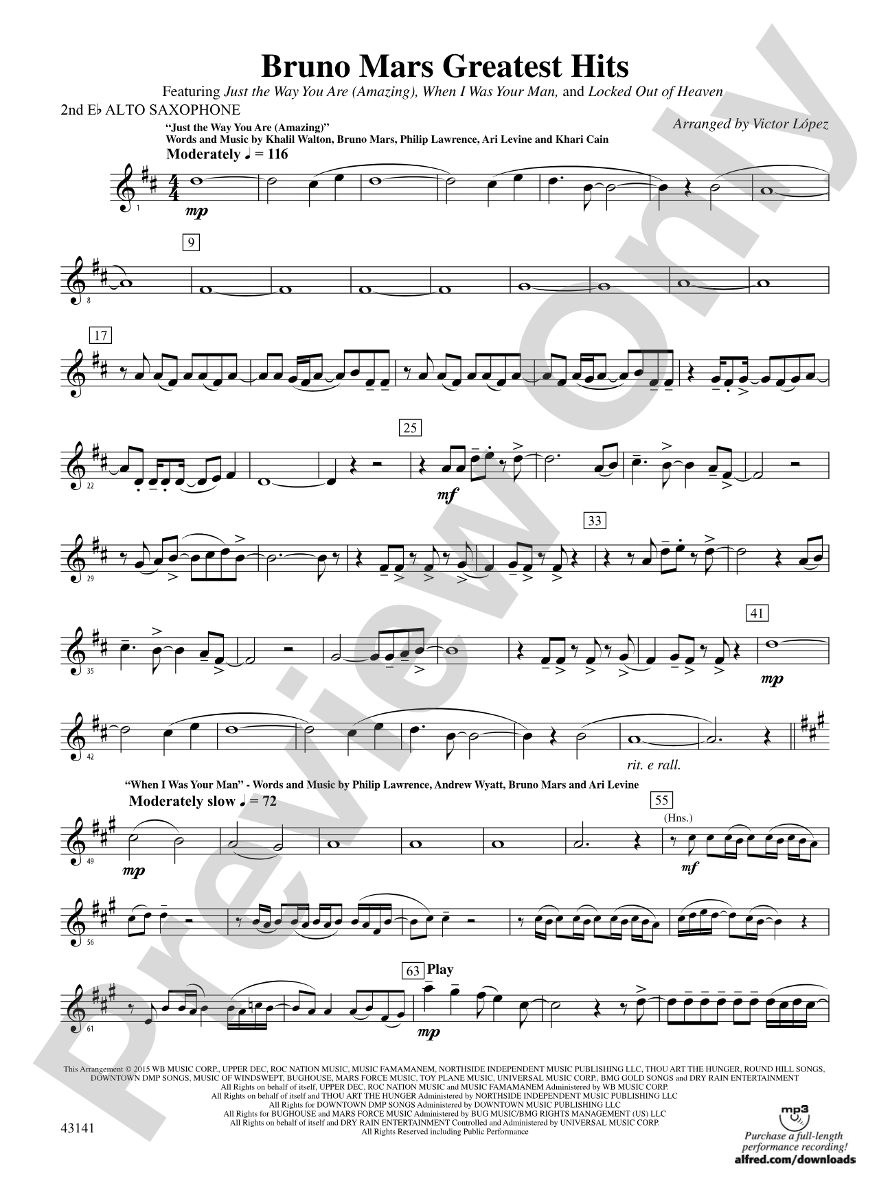 Bruno Mars Greatest Hits: 2nd E-flat Alto Saxophone